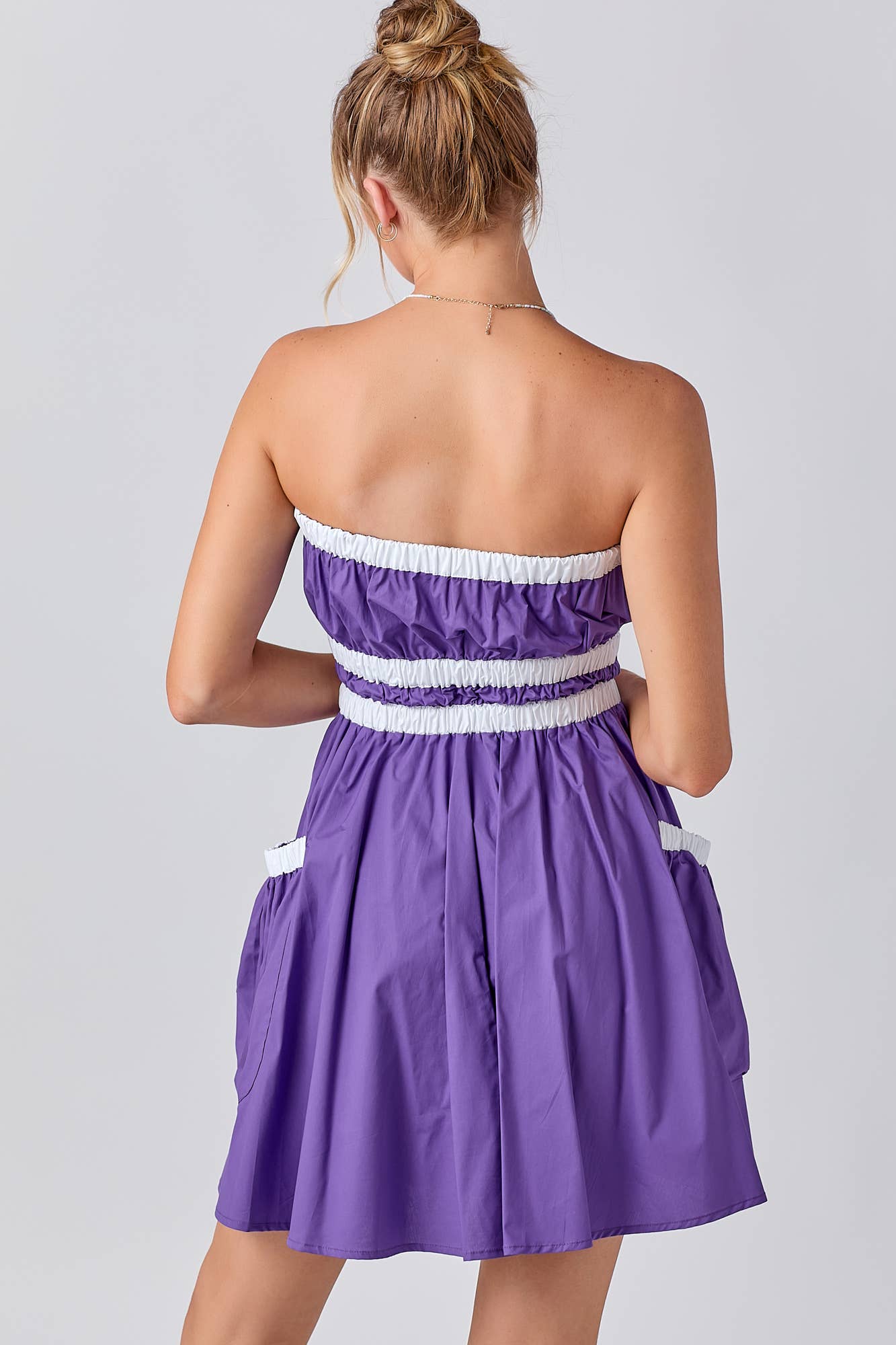 Gameday Contrast Gathered Over Sized Pocket Tube Dress : PURPLE / M