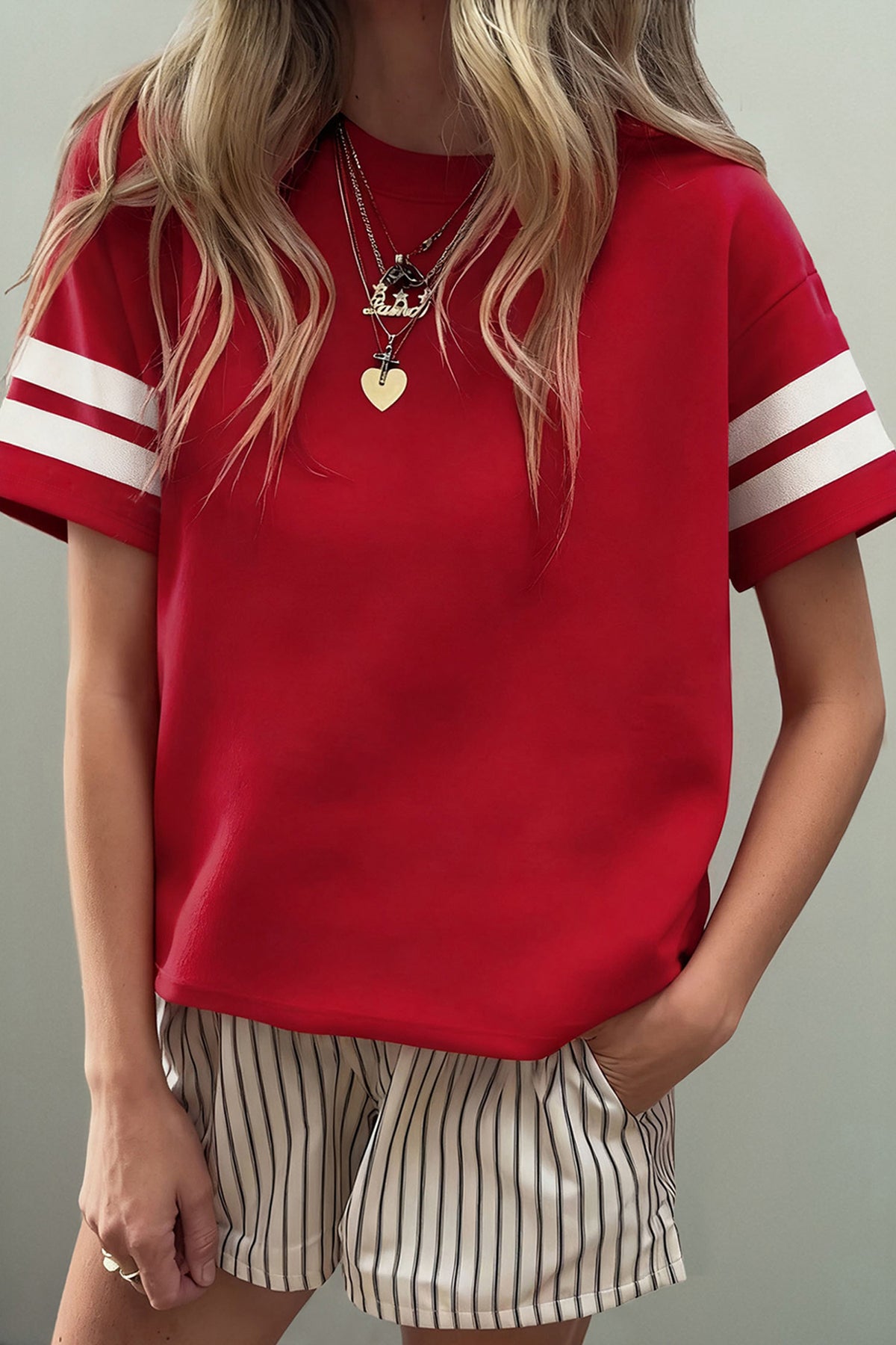 Black Varsity Striped Short Sleeve Crew Neck T Shirt