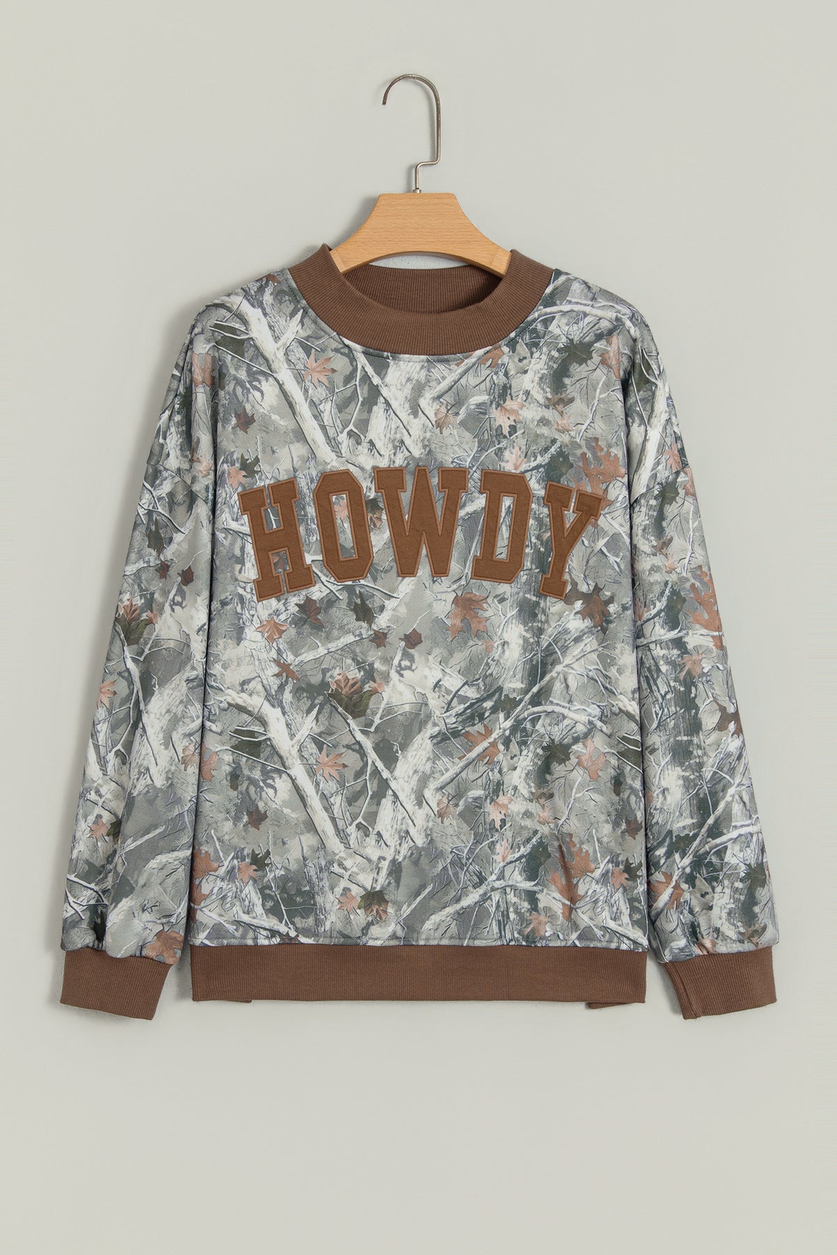 Gray Western Camo Letter Print Baggy Pullover Sweatshirt