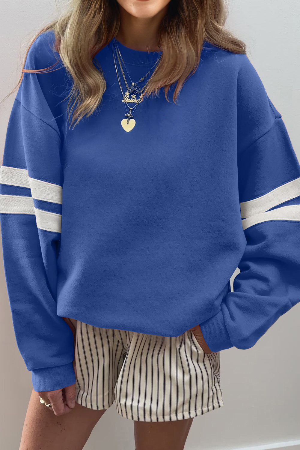 Dark Grey Varsity Striped Detail Drop Shoulder Oversized Sweatshirt