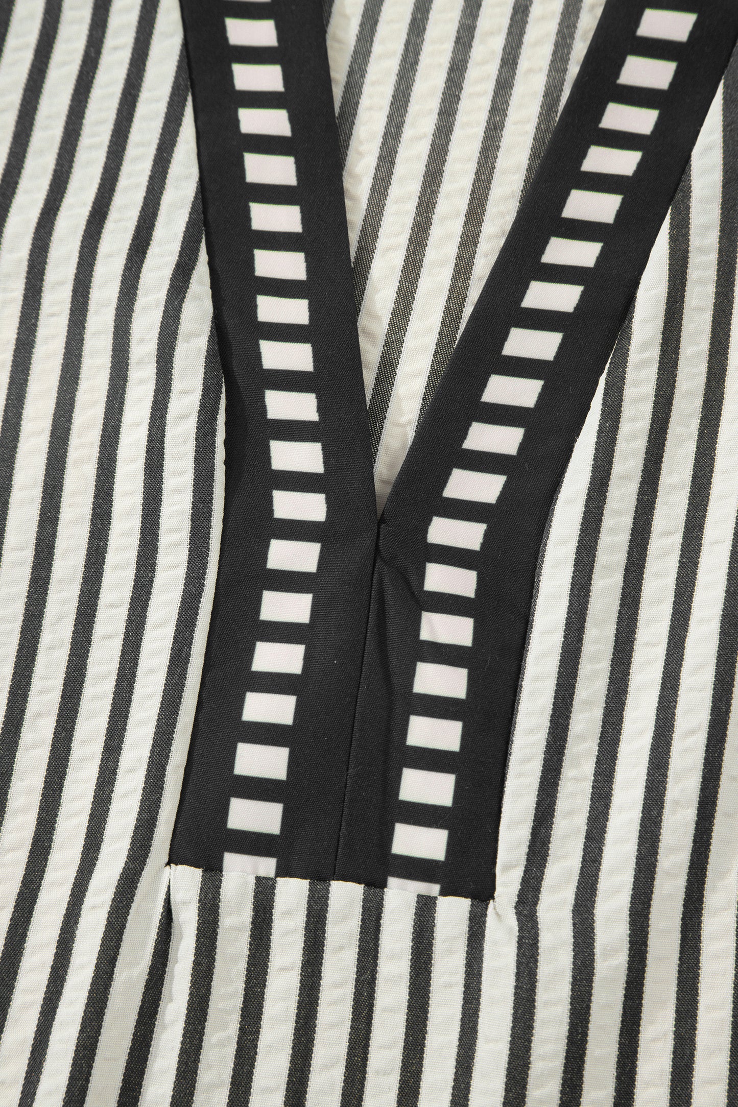 Black Stripe Double Ruffled Short Sleeve V Neck Blouse