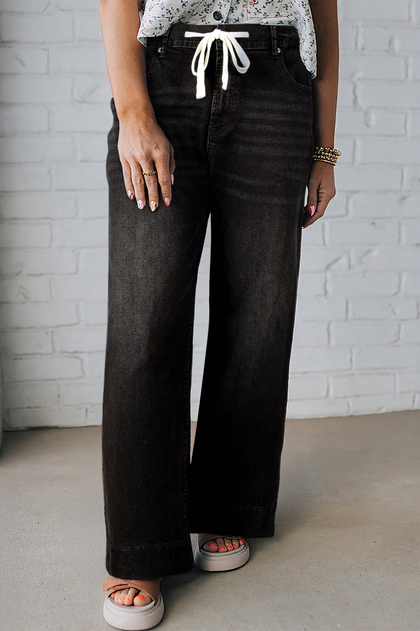 Dark Blue Acid Wash Contrast Lace-up Plus Size Jeans