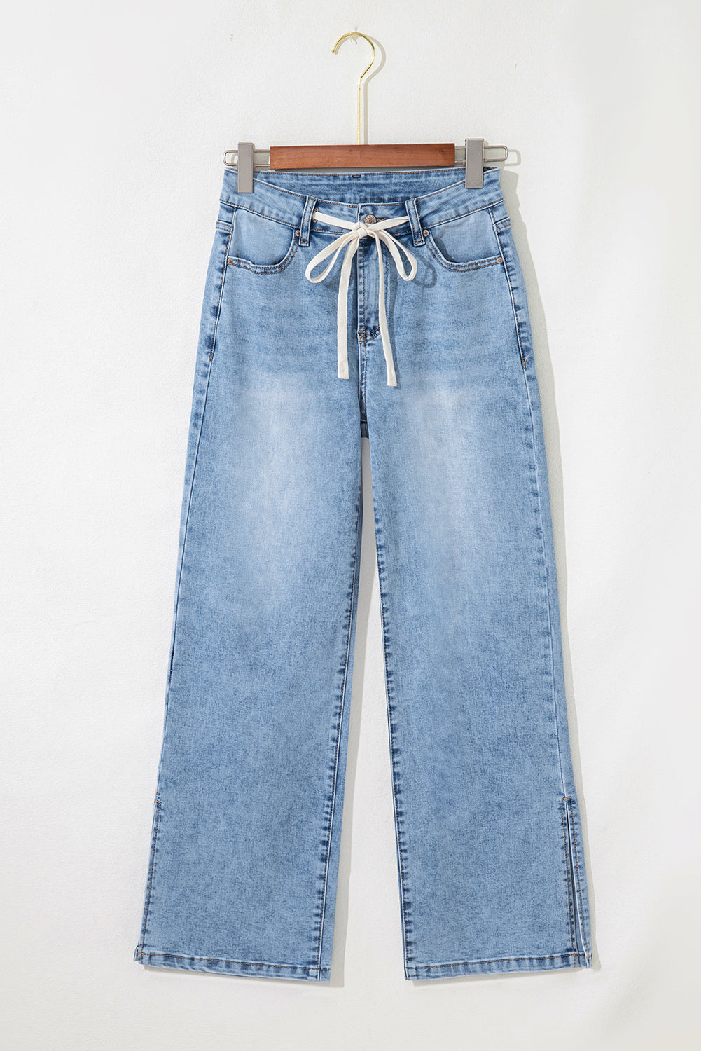 Slit Leg High Rise Drawstring Casual Jeans