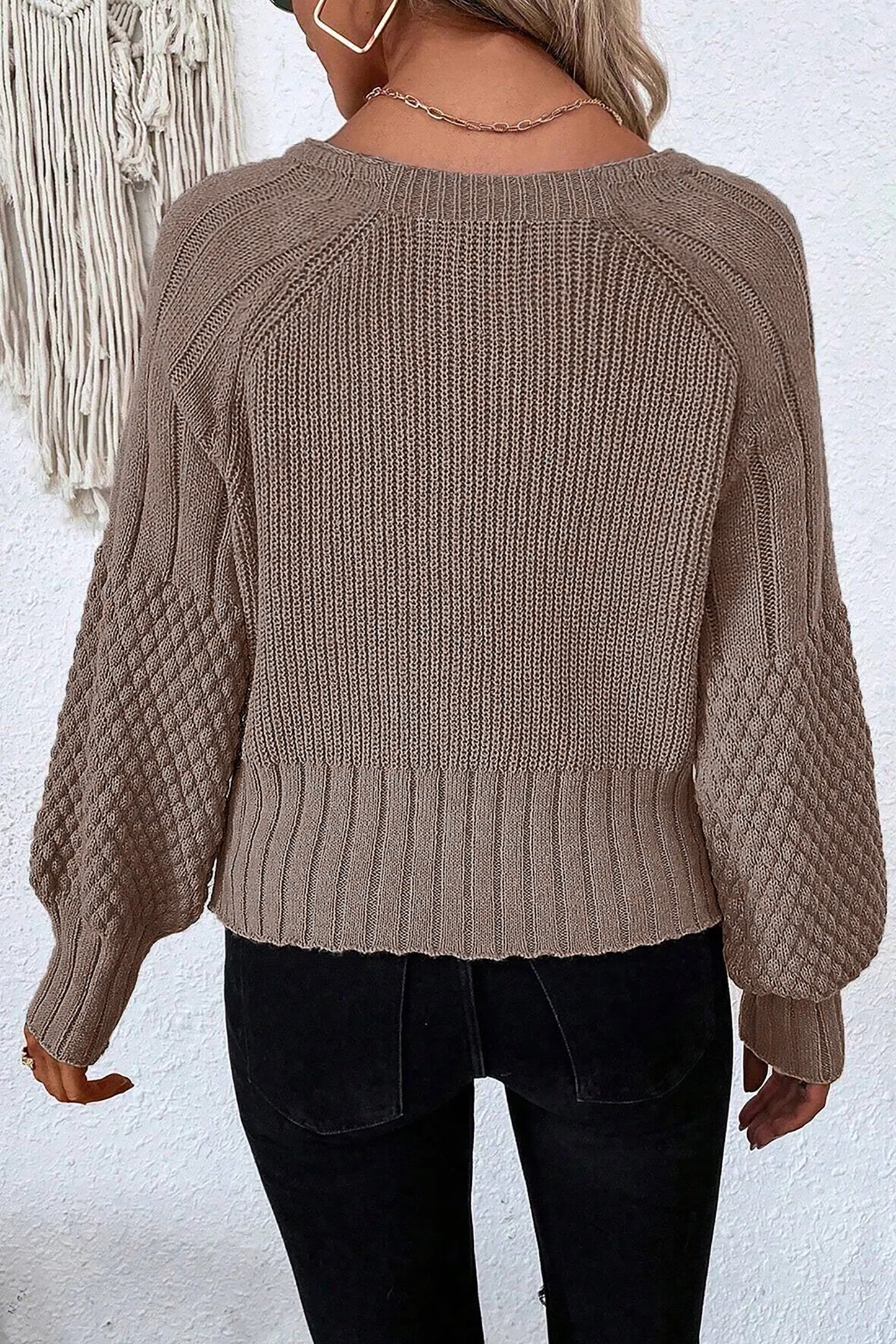 Goat Mixed Texture Knit Button V Neck Sweater Cardigan
