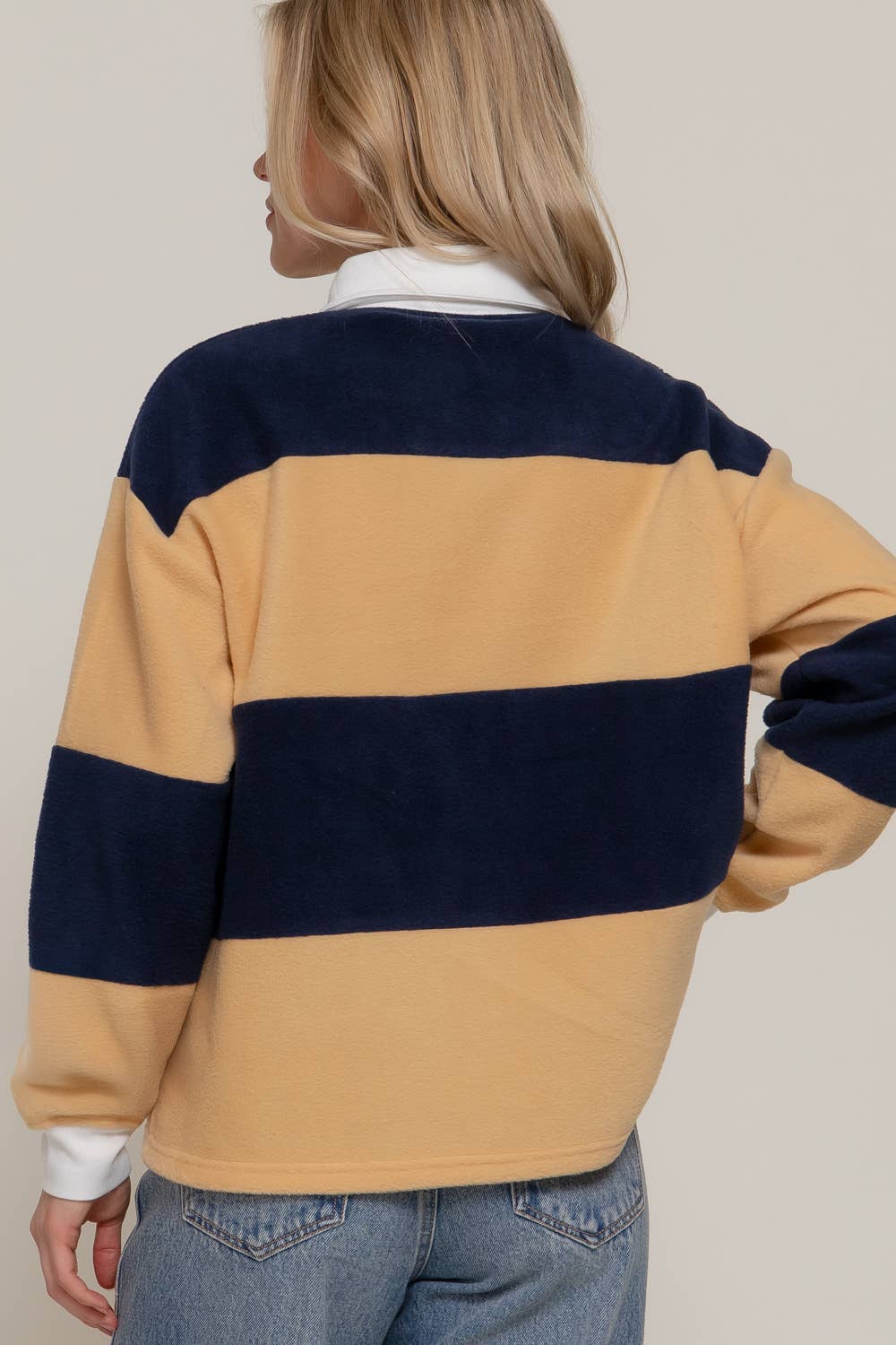Striped Rugby Fleece Polo Top