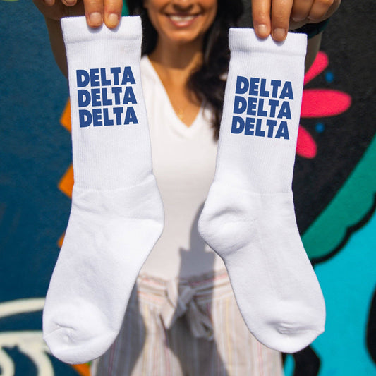 Cotton  Crew Socks Printed in Sorority Name and Color