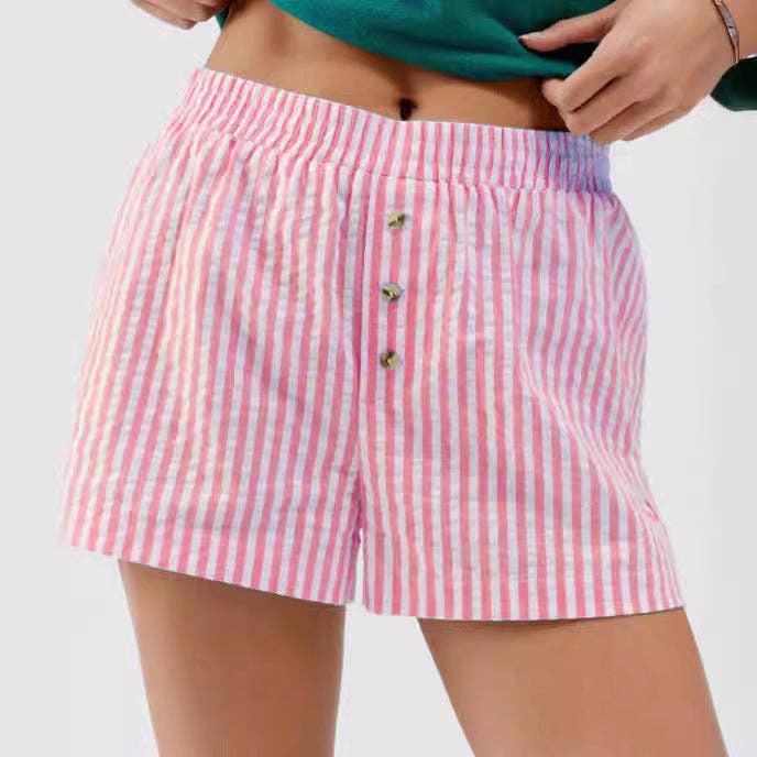 Striped Buttons Casual Loose Shorts DP25B637: Purple / XL