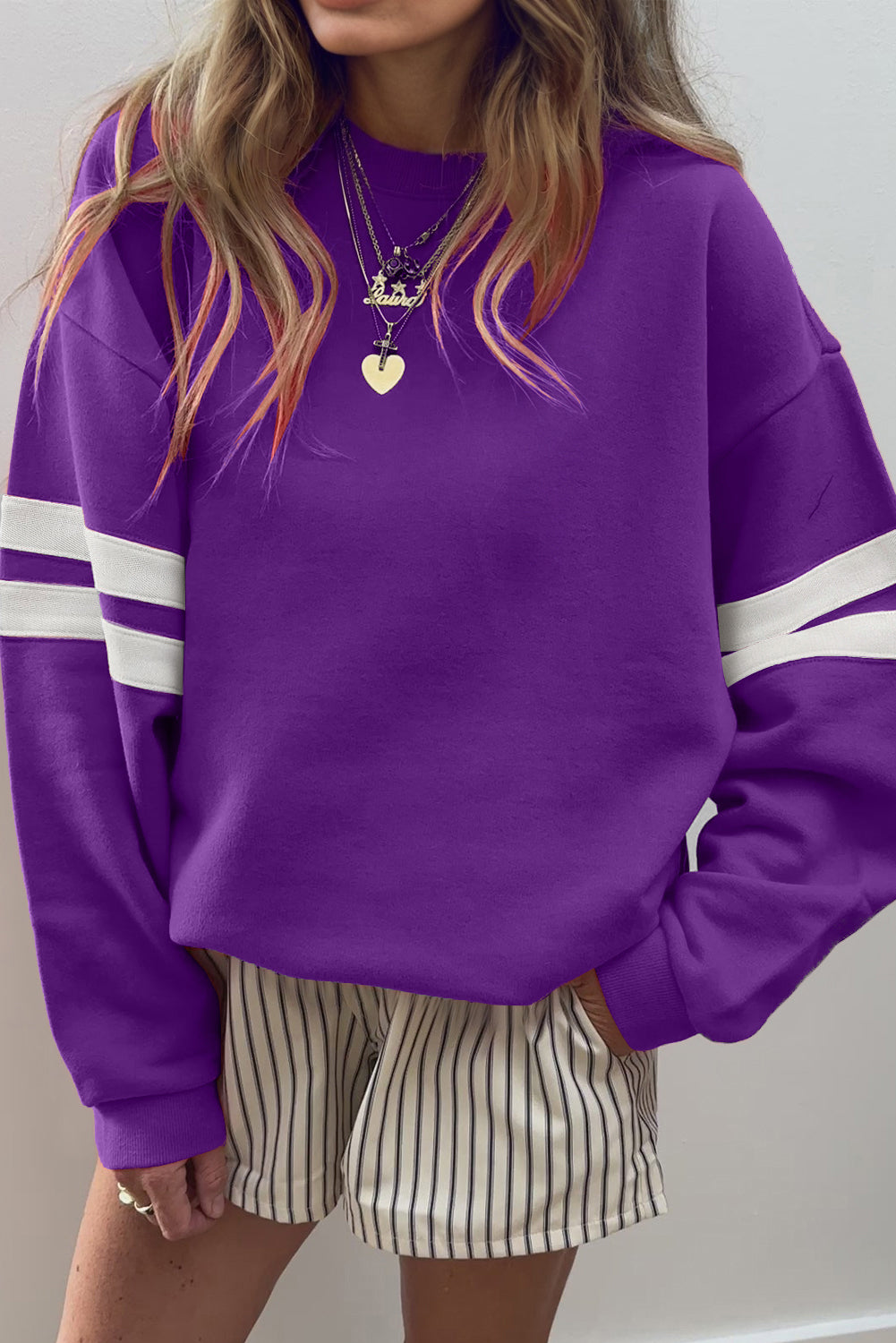 Dark Grey Varsity Striped Detail Drop Shoulder Oversized Sweatshirt