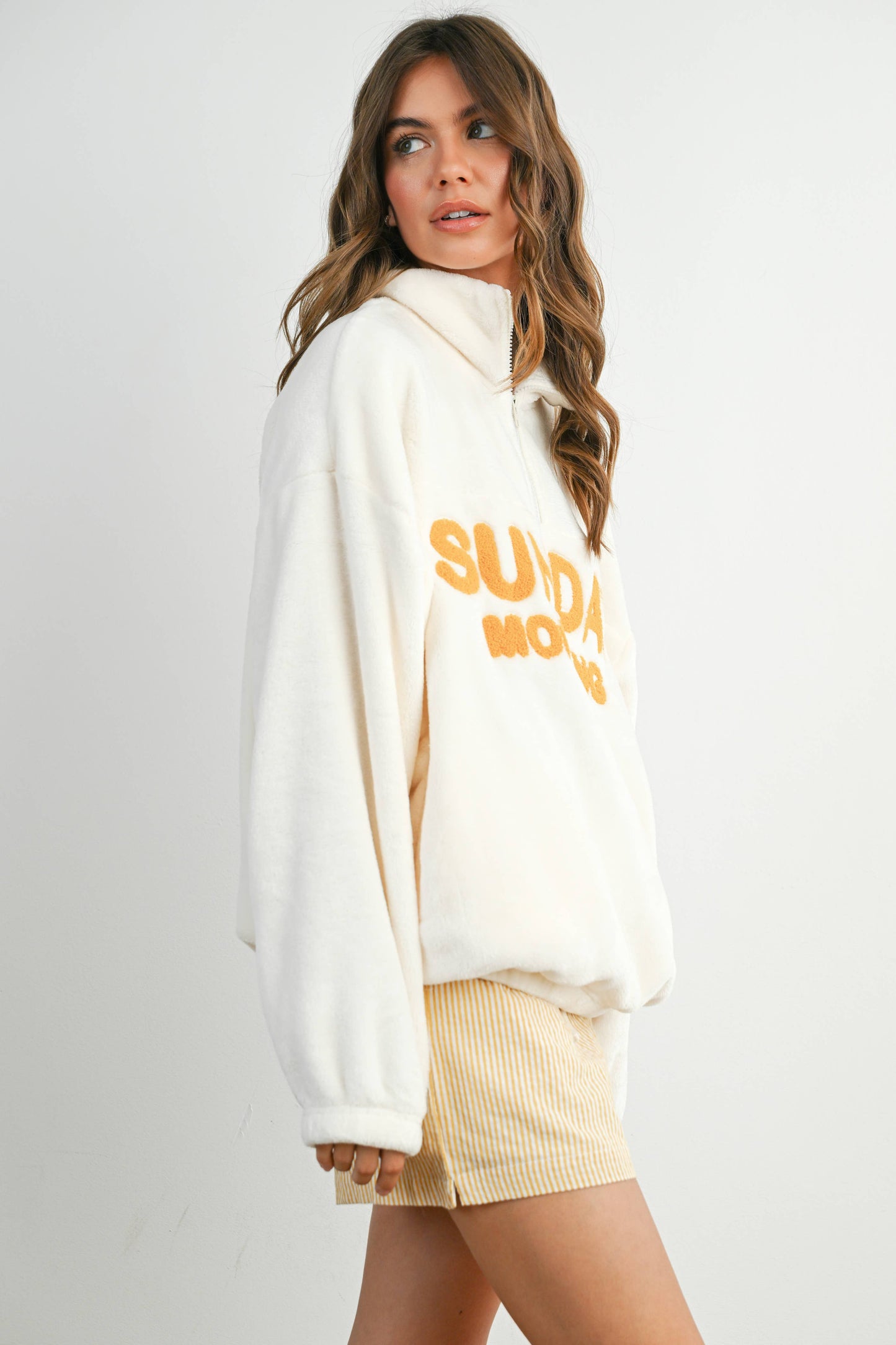 Sunday Morning Half-Zip Pullover Sweatshirt - BMT7579: IVORY / OLIVE / S