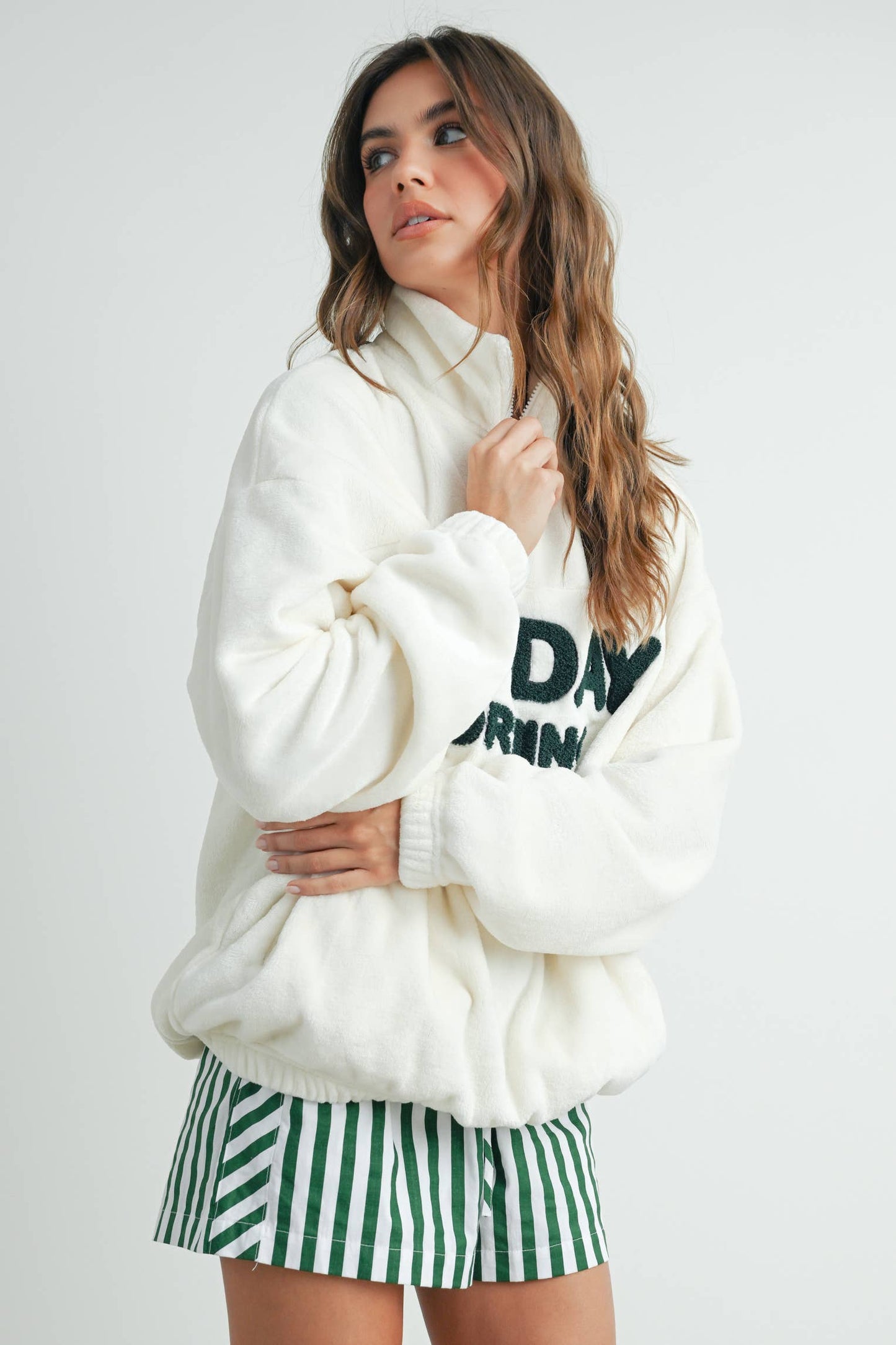 Sunday Morning Half-Zip Pullover Sweatshirt - BMT7579: IVORY / OLIVE / S