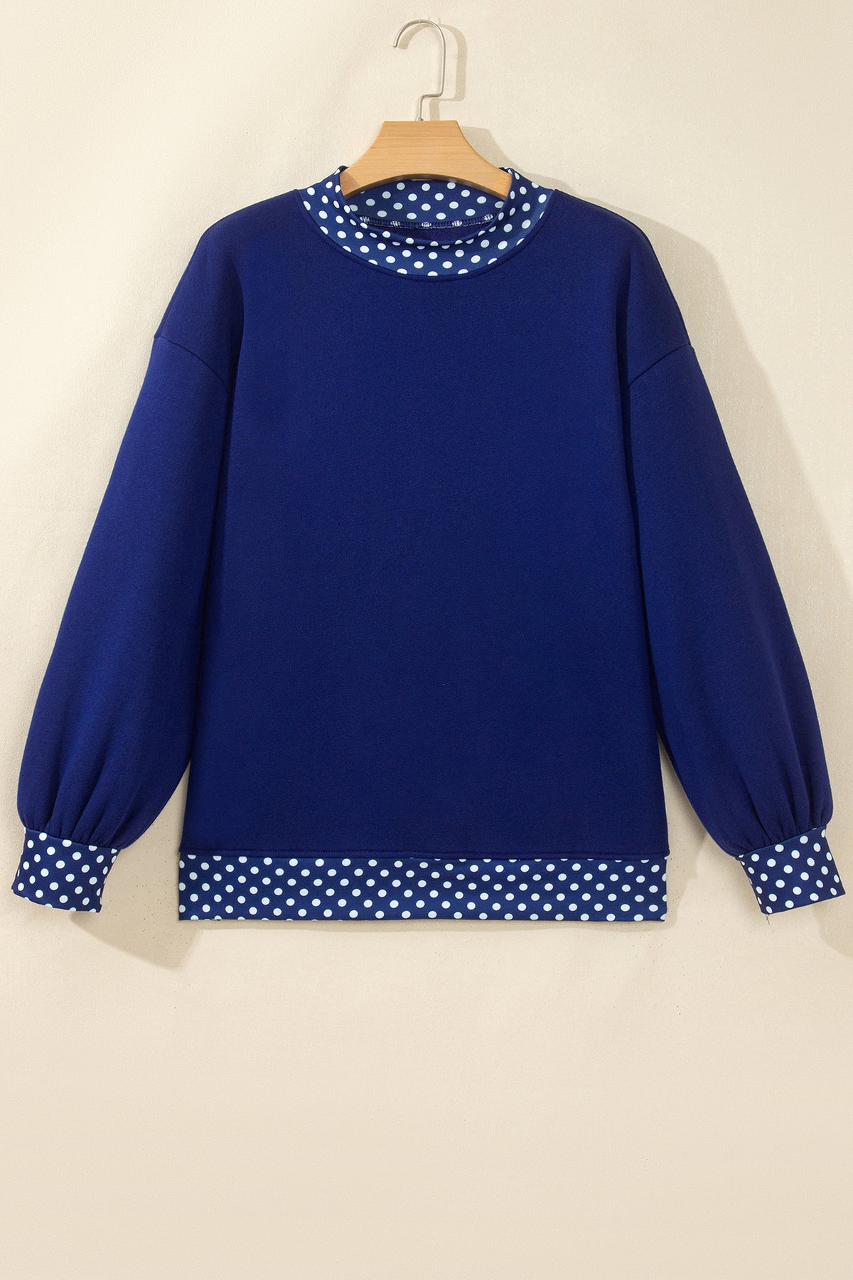 Dark Blue Colorblock Polka Dot Contrast Trim Oversized Sweatshirt