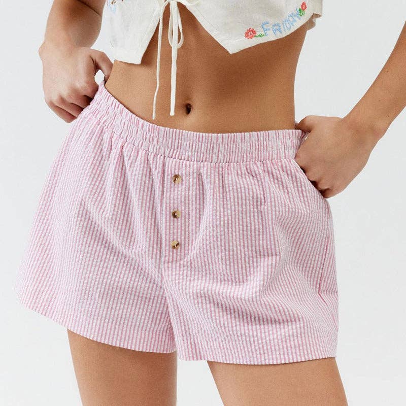 Striped Buttons Casual Loose Shorts DP25B637: Yellow / S
