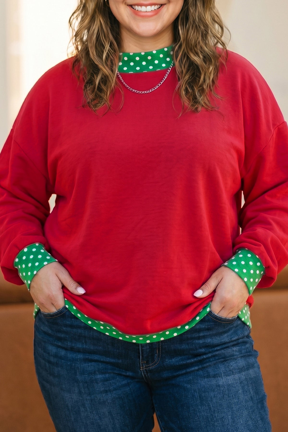 Red Polka Dot Plus Size Sweatshirt