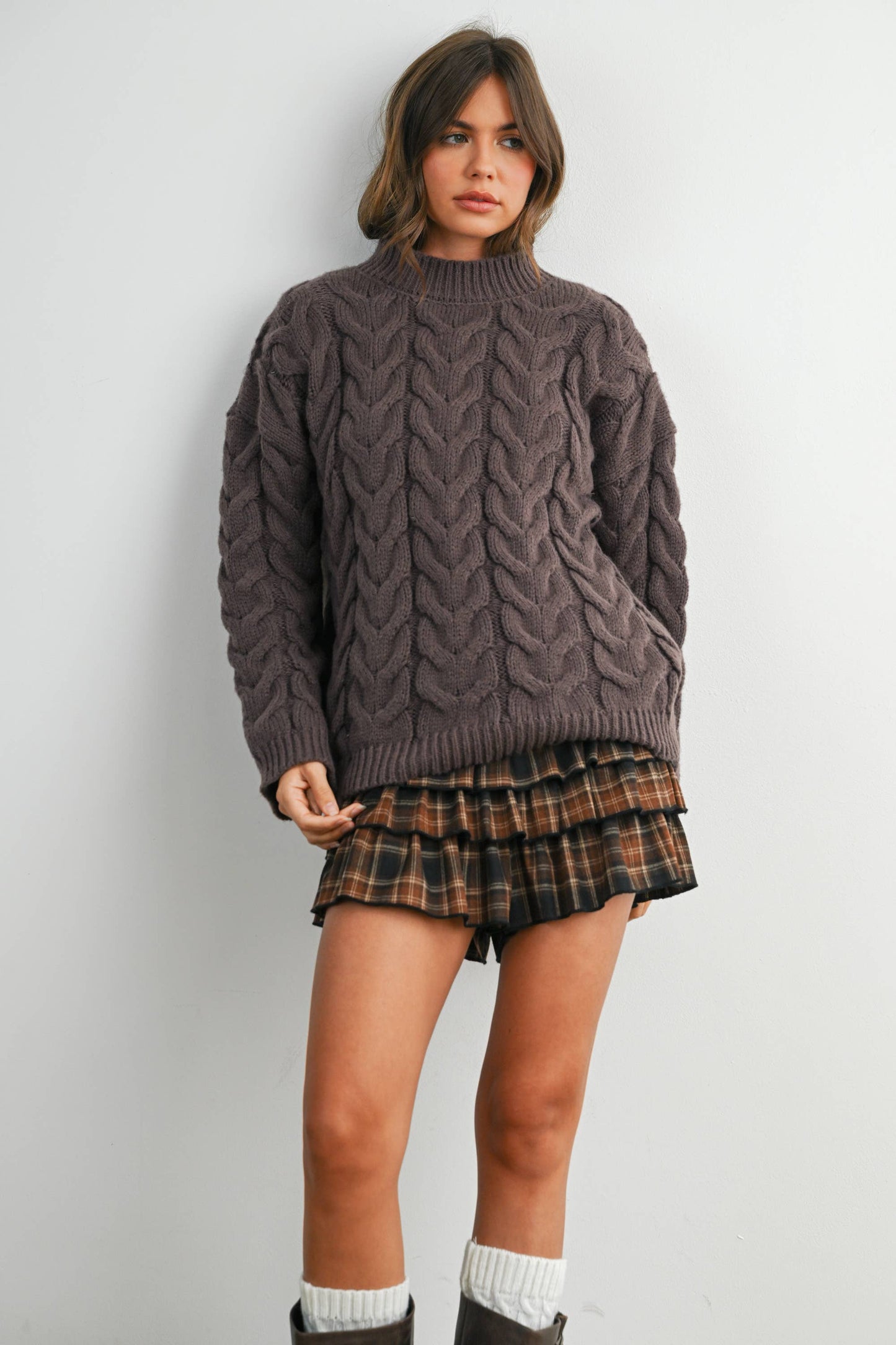 Cable-Knit Long Sleeve Sweater