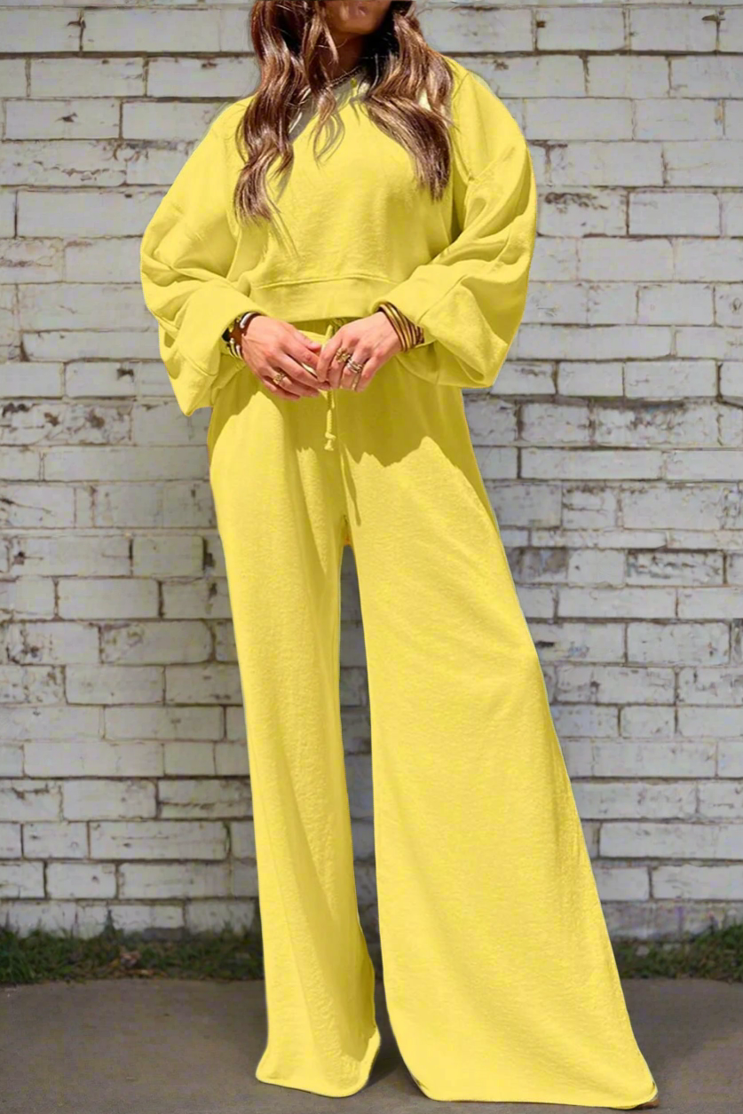 Round Neck Long Sleeve Sweatshirt and Pants Set