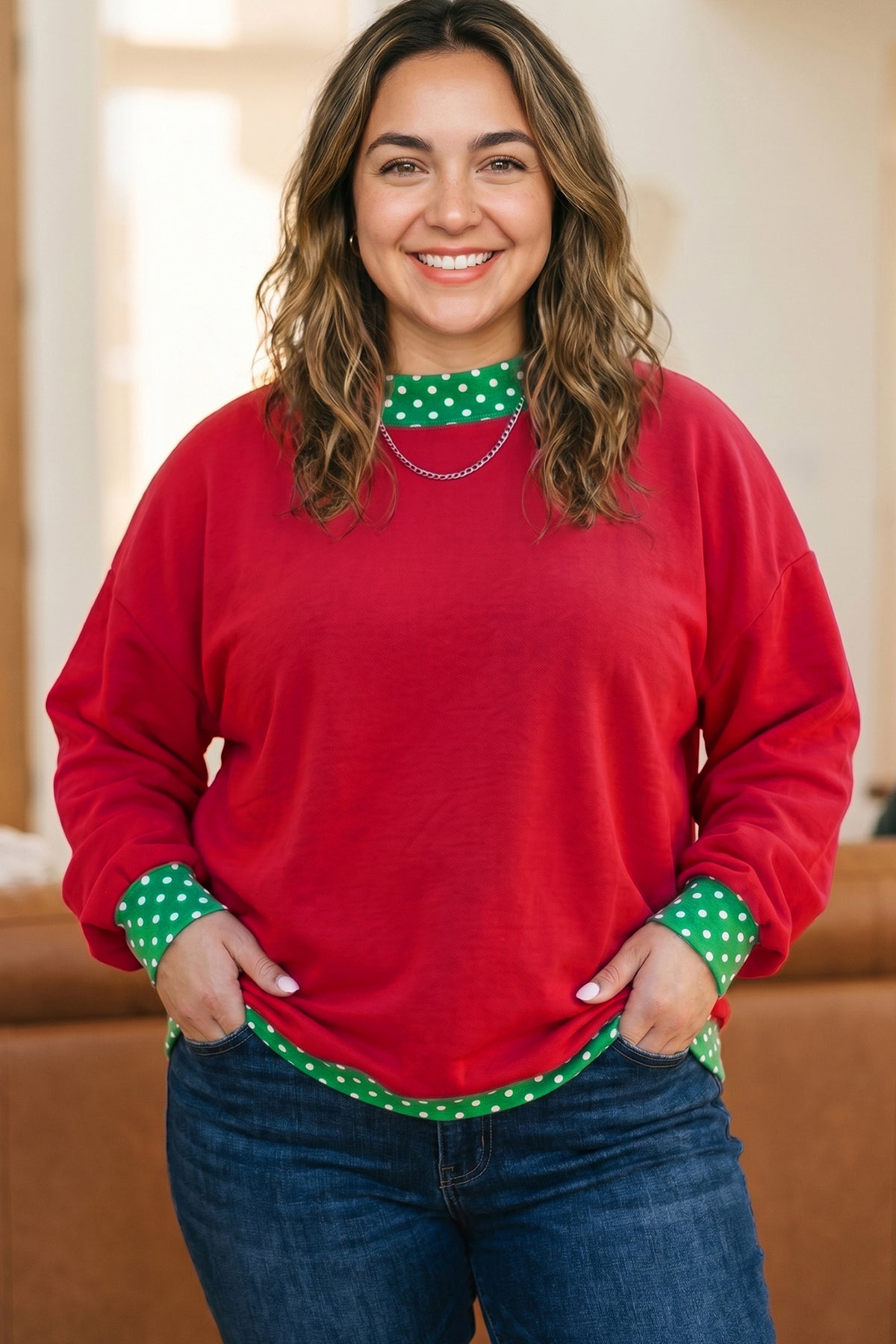 Red Polka Dot Plus Size Sweatshirt