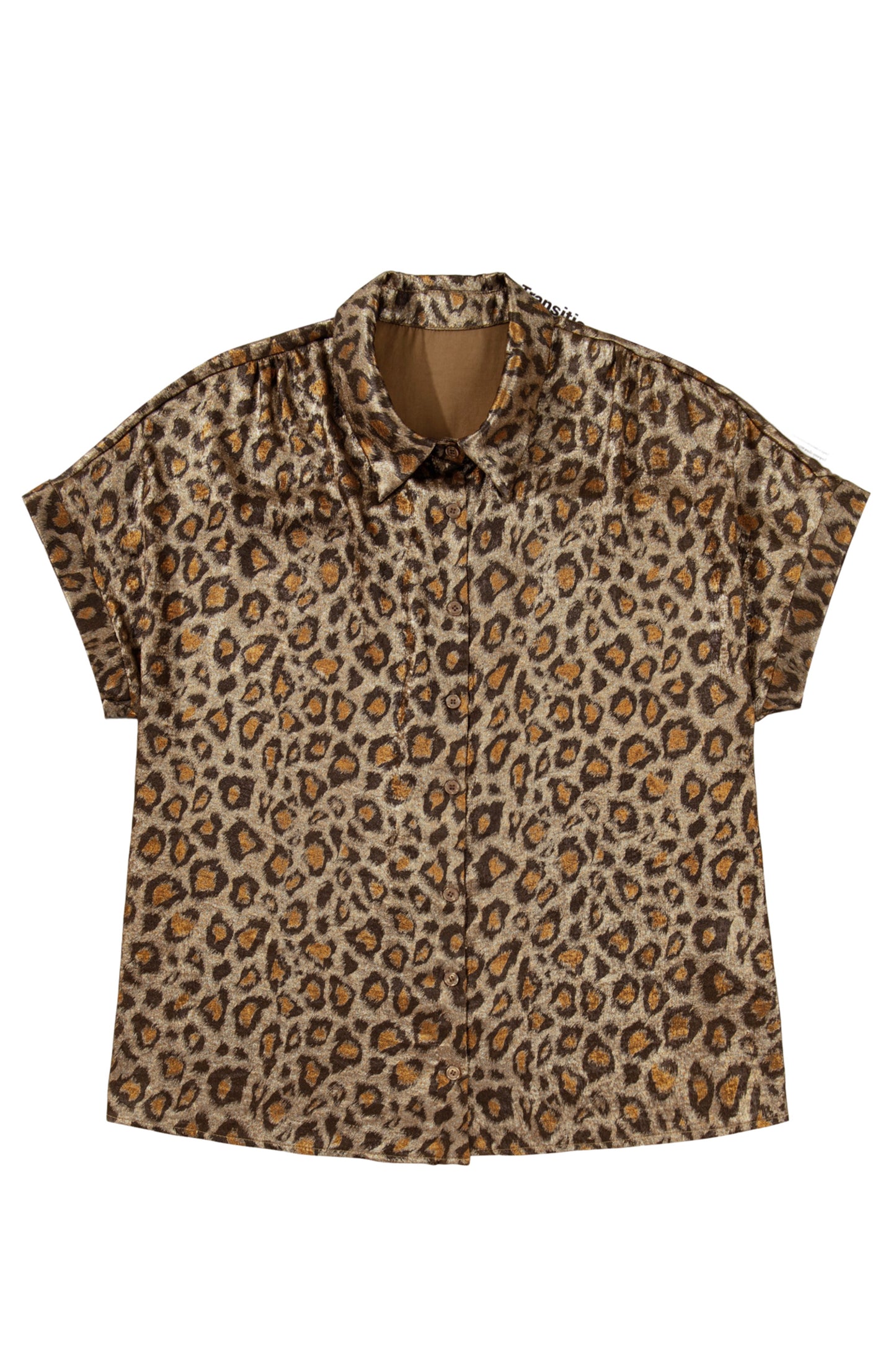 Gold Plus Size Leopard Print Short Sleeve Dolman Shirt