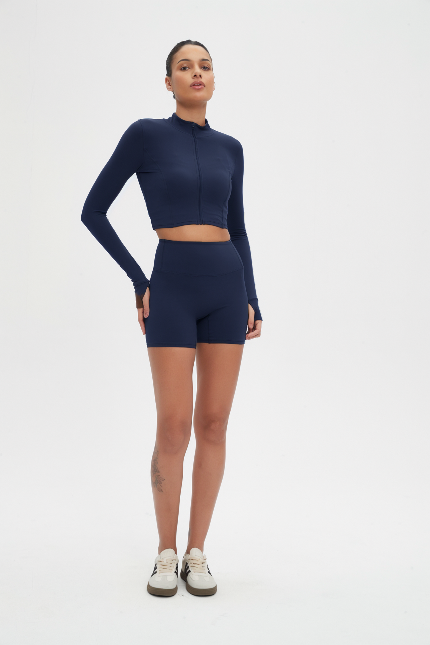 Rosalind 3-Piece Crop Jacket Workout Activewear Set: Midnight / XL