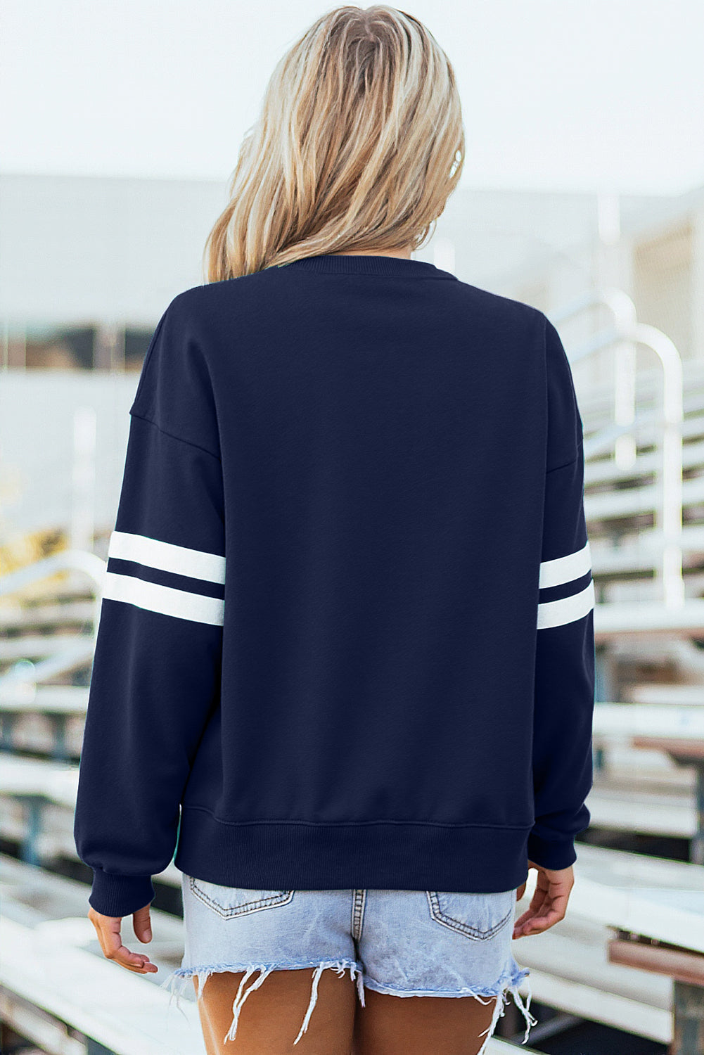 Dark Grey Varsity Striped Detail Drop Shoulder Oversized Sweatshirt