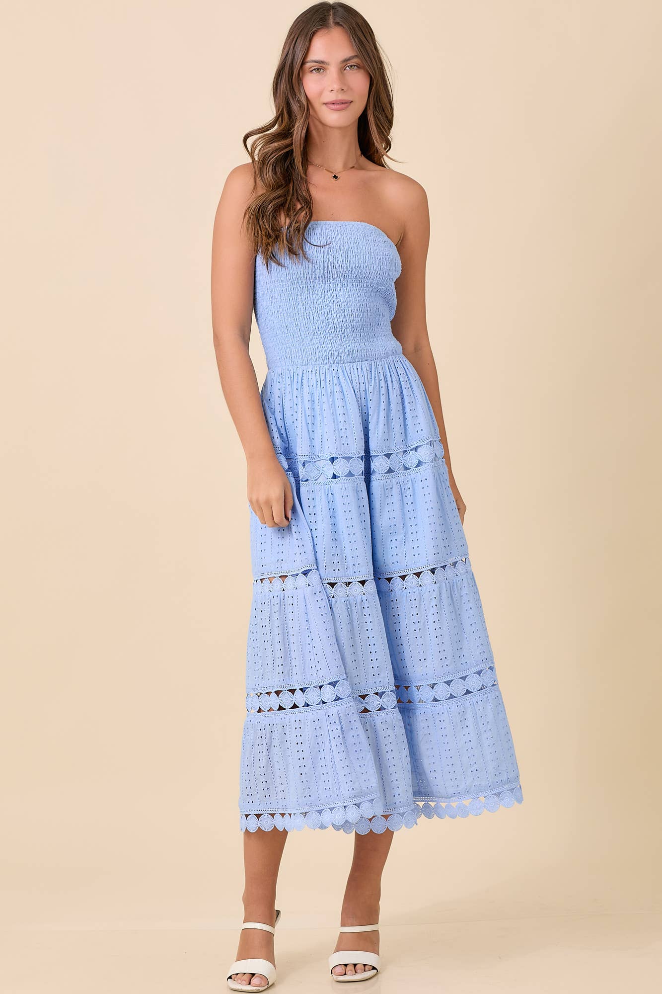 Smocked Eyelet Maxi Dress – Boho Summer Strapless