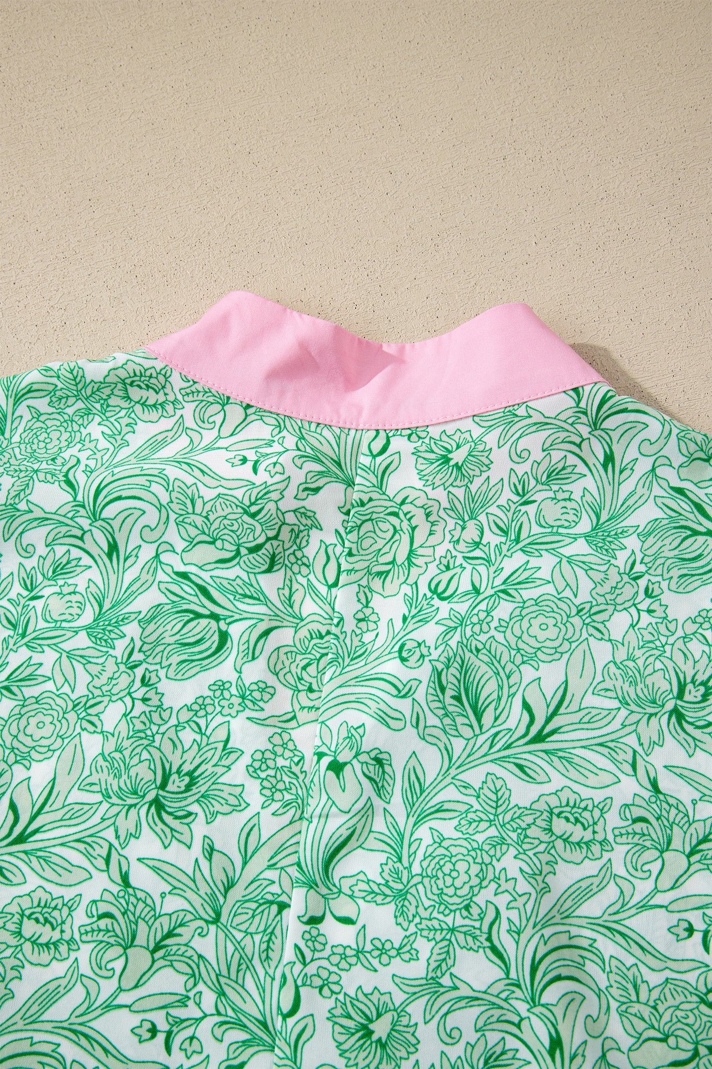 Pink Floral Print Color Block Patchwork V Neck Short Sleeve Midi Dress