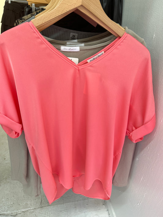 Peach, pink, or blue, silk shirt