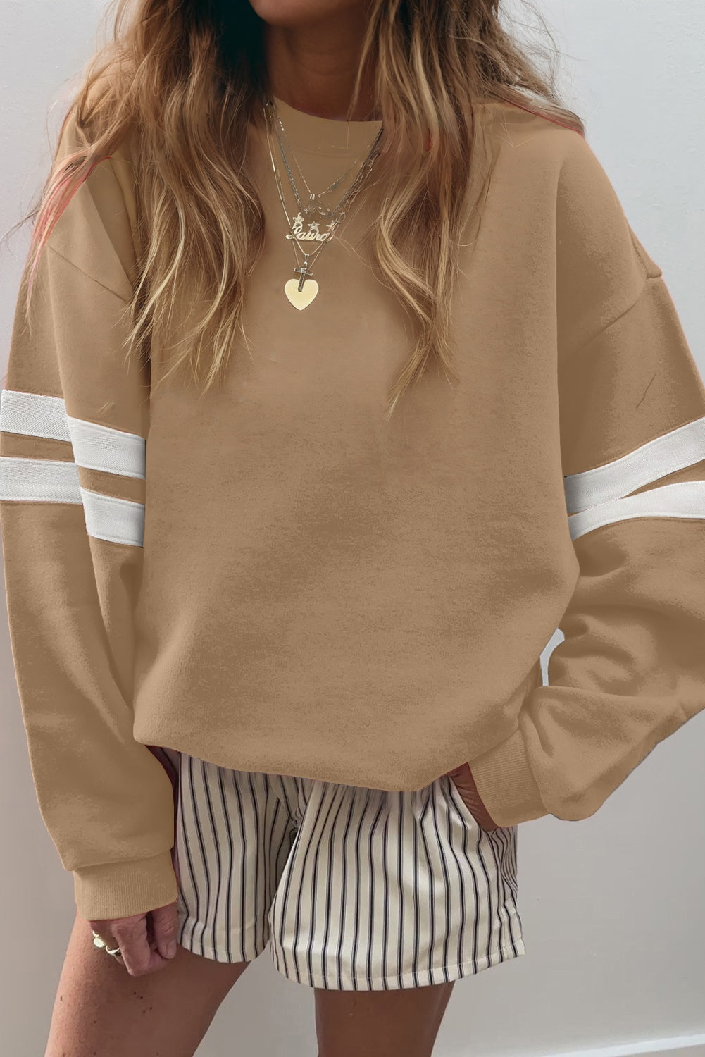 Dark Grey Varsity Striped Detail Drop Shoulder Oversized Sweatshirt