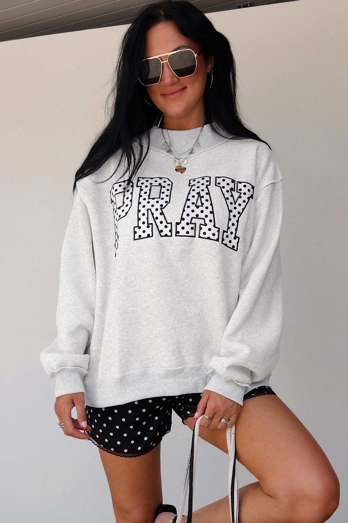 Brown PRAY Polka Dot Mock Neck
