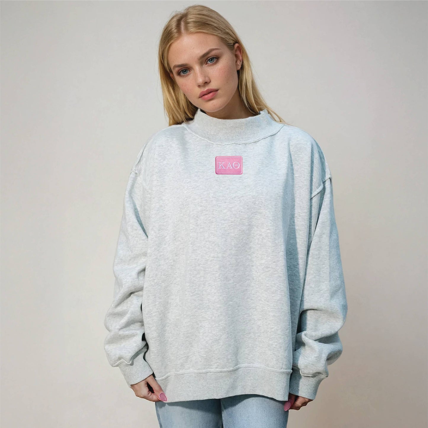 Sorority Letter Patch Mockneck Sweatshirt