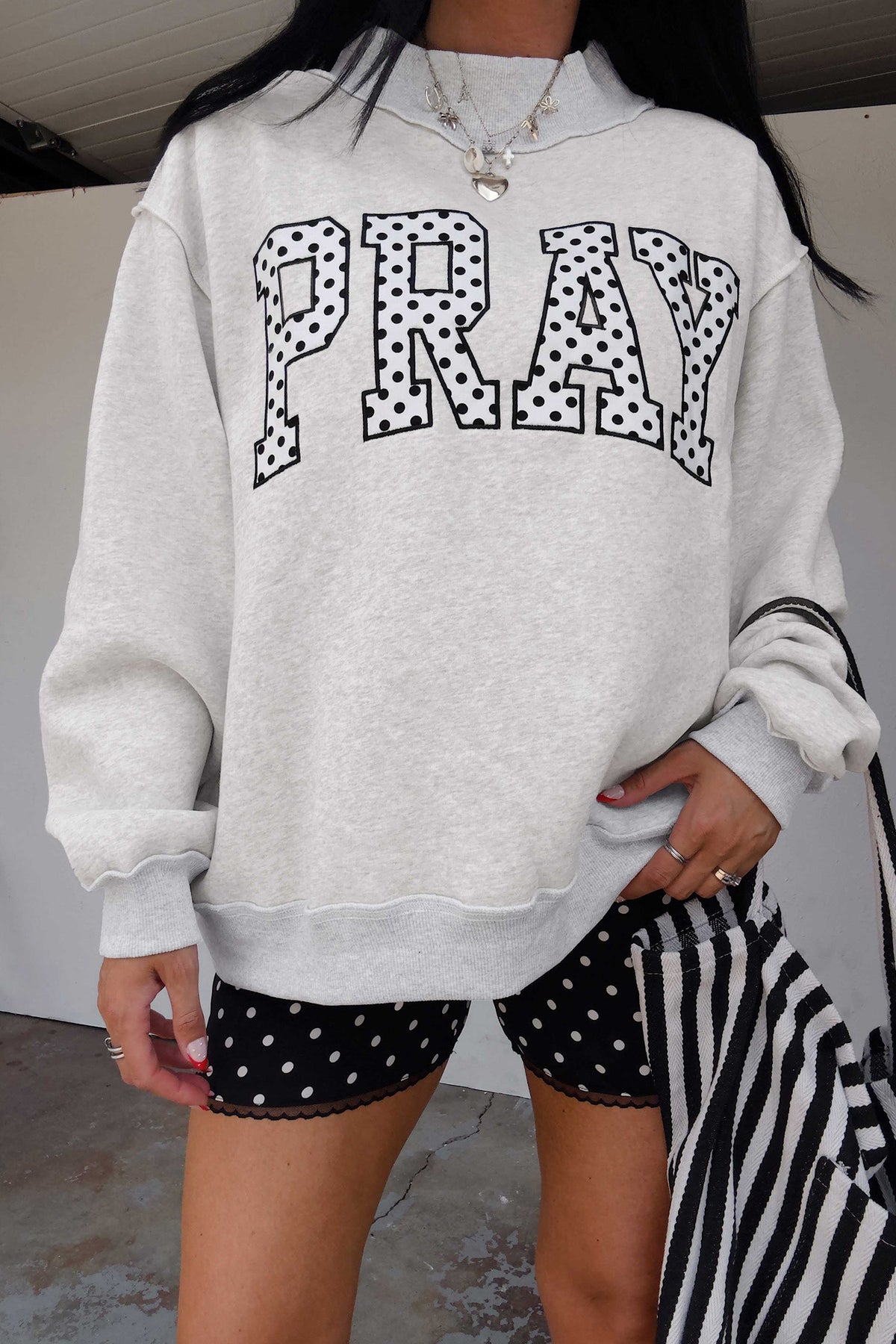 Brown PRAY Polka Dot Mock Neck