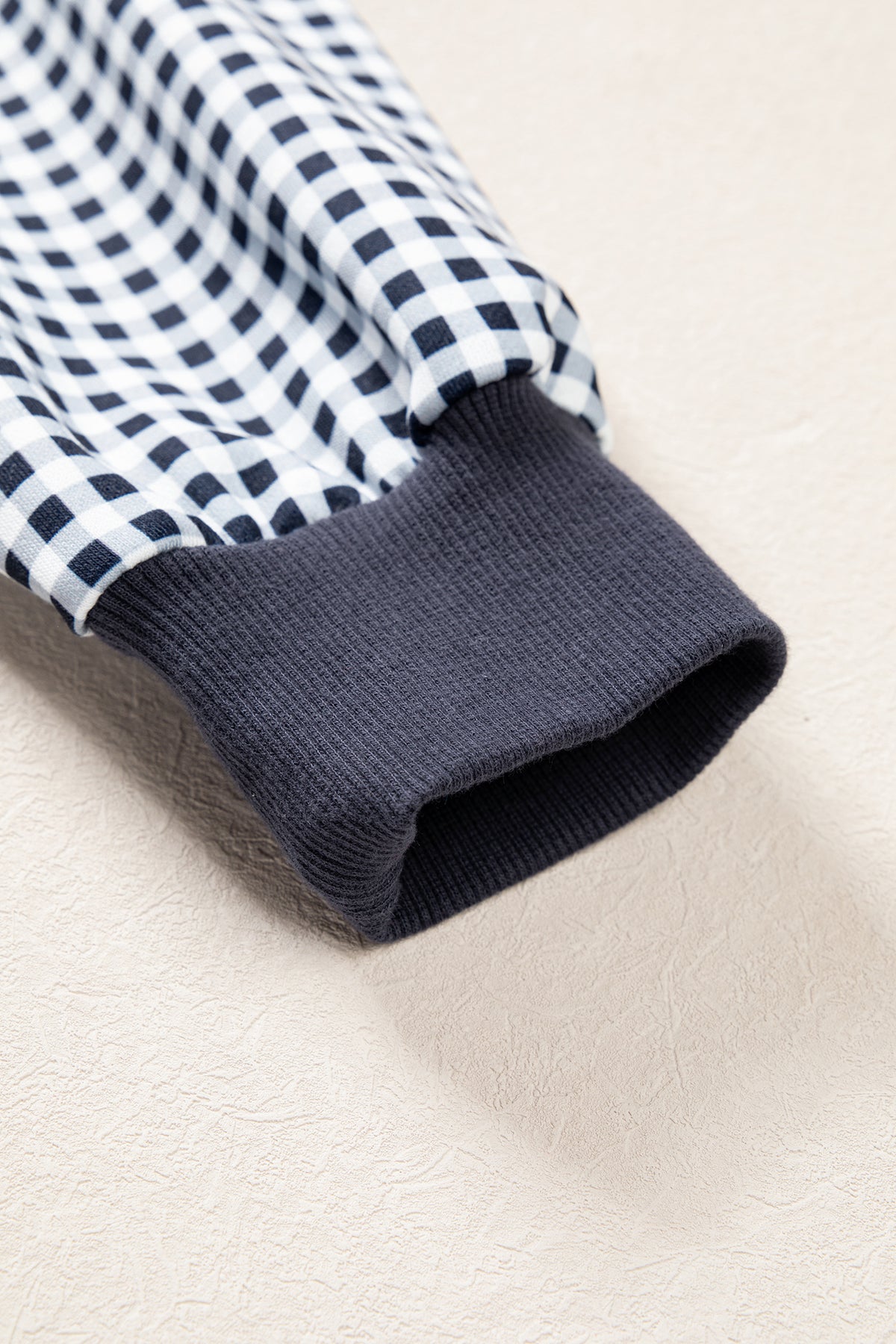 Navy Blue Plaid Sleeve Colorblock Loose Tunic Sweatshirt