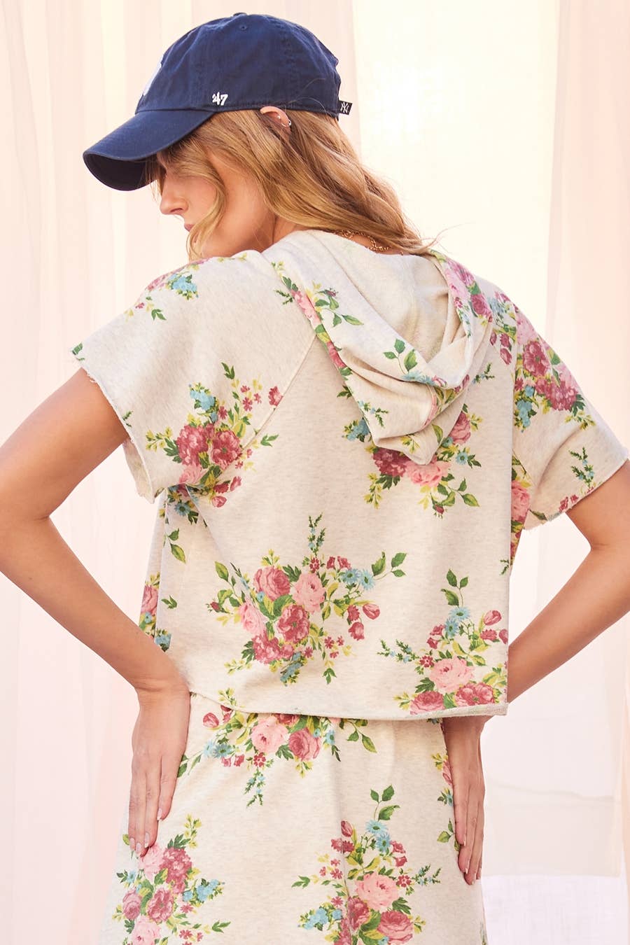 Floral Printed Cotton Terry Hoodie