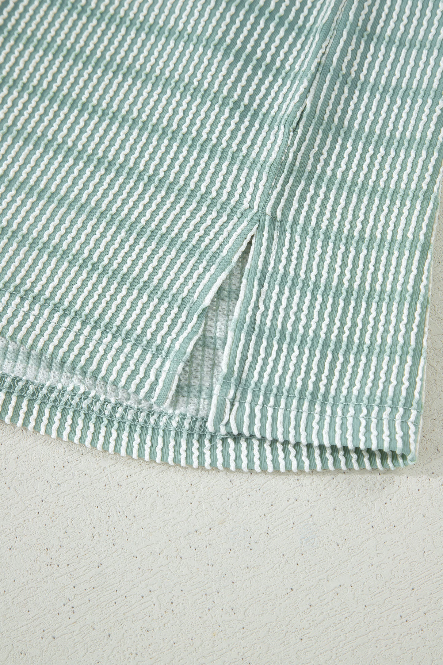 Sky Blue Stripe Raised Rib Loose Tee Drawstring Elastic Waist 2pcs Short Set