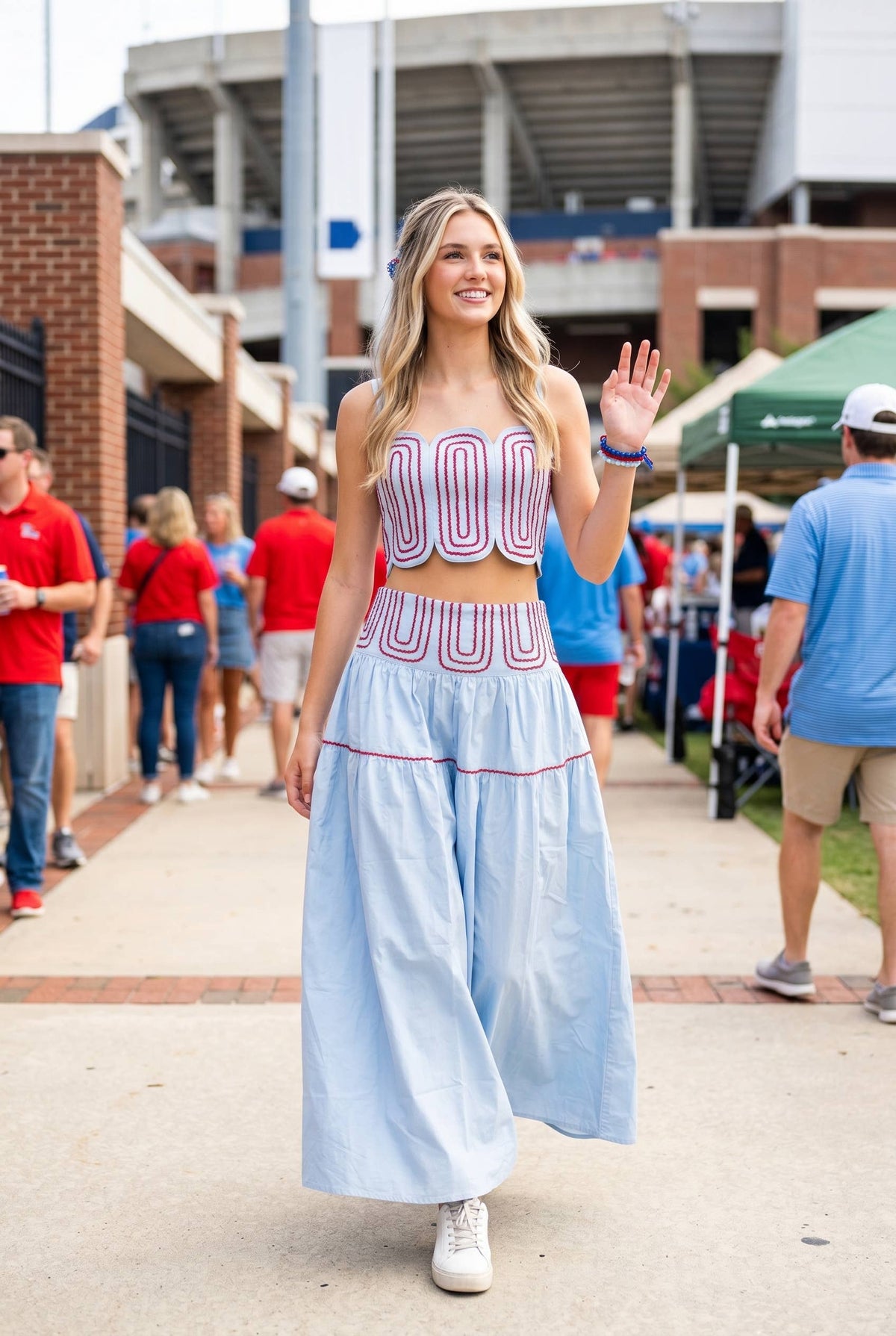 White Trimmed Purple Scalloped Top & Maxi Skirt Set