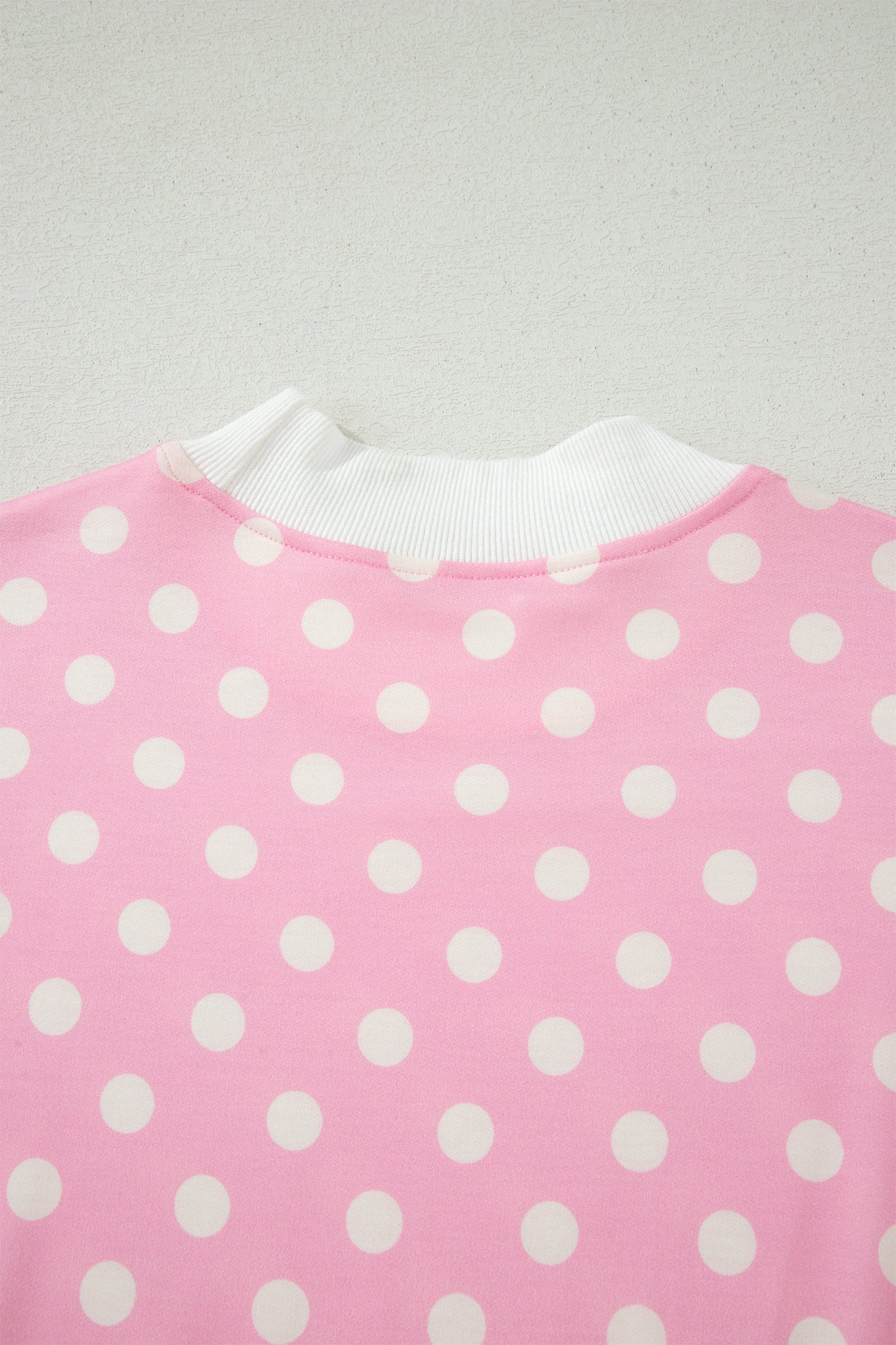 Pink Polka Dot Print Color Block Trim Mock Neck Short Set