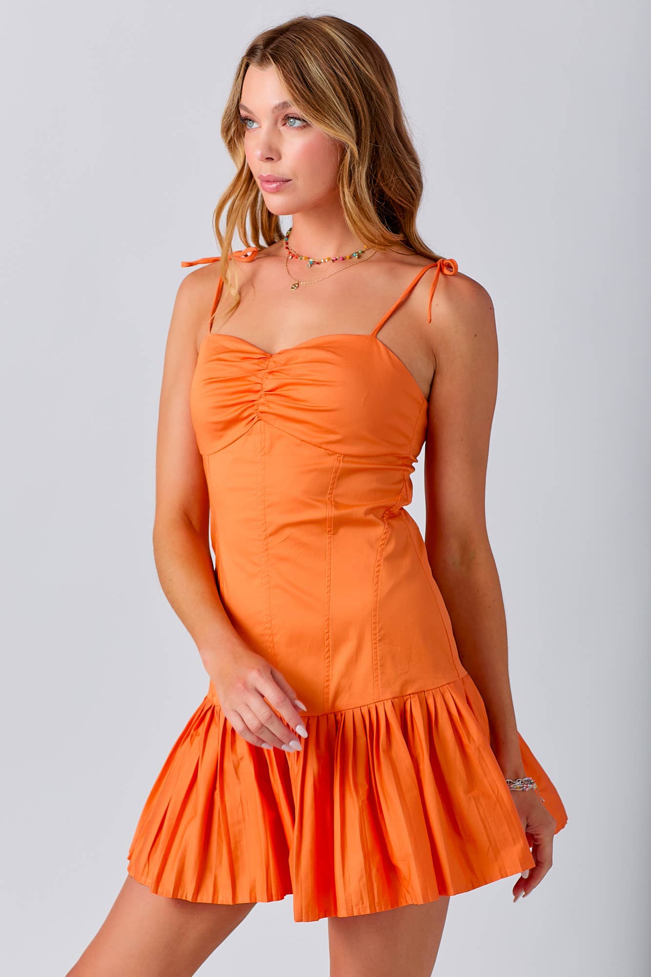 Gameday Sweetheart neckline pleats mini dress : PURPLE / L