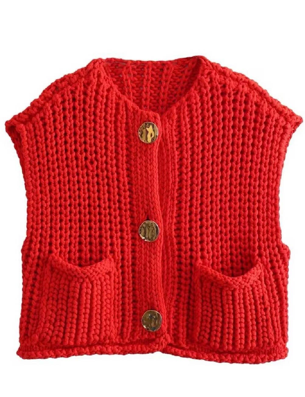 Ladies Solid Color Crew Neck Crop Sweater Vest SKT621: Purple / L