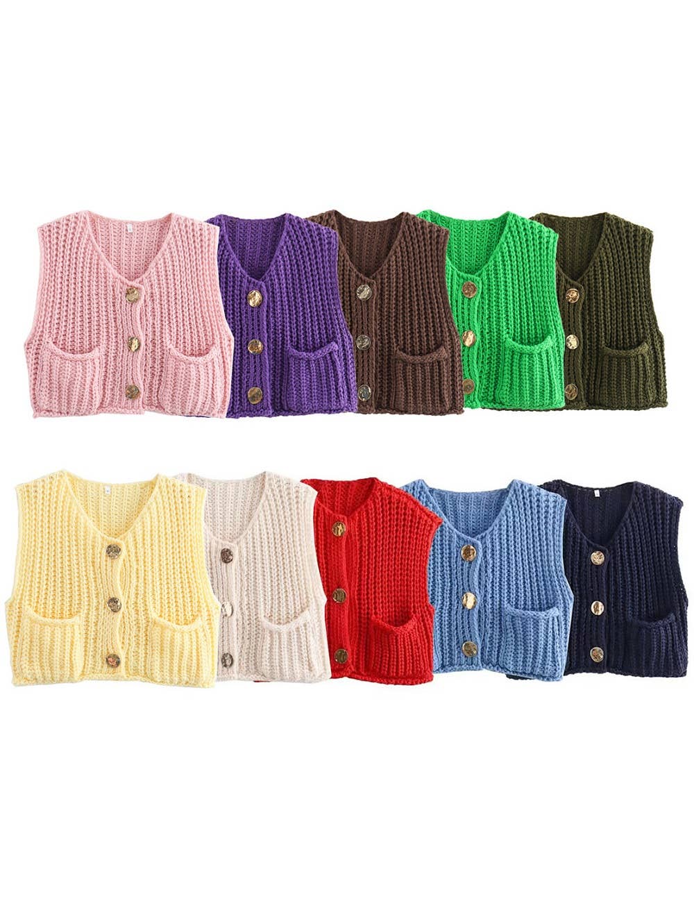 Ladies Solid Color Crew Neck Crop Sweater Vest SKT621: Purple / L