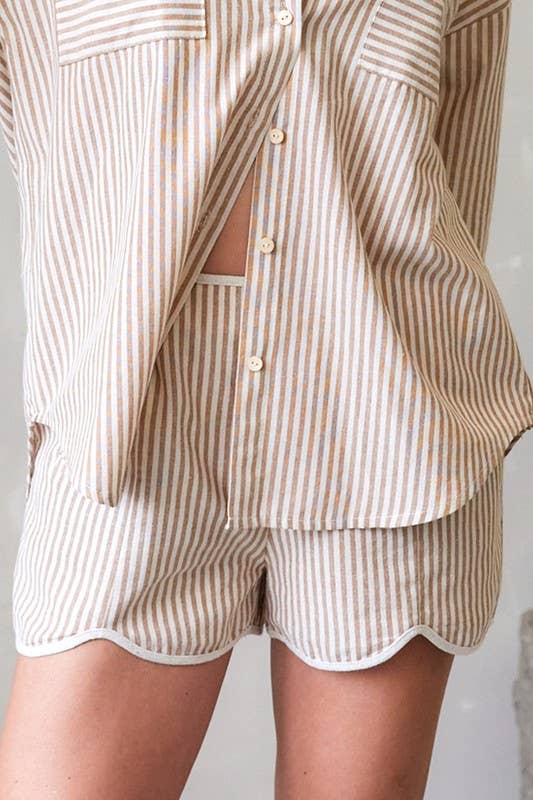 Stripe Cotton Contrast Binding Shorts