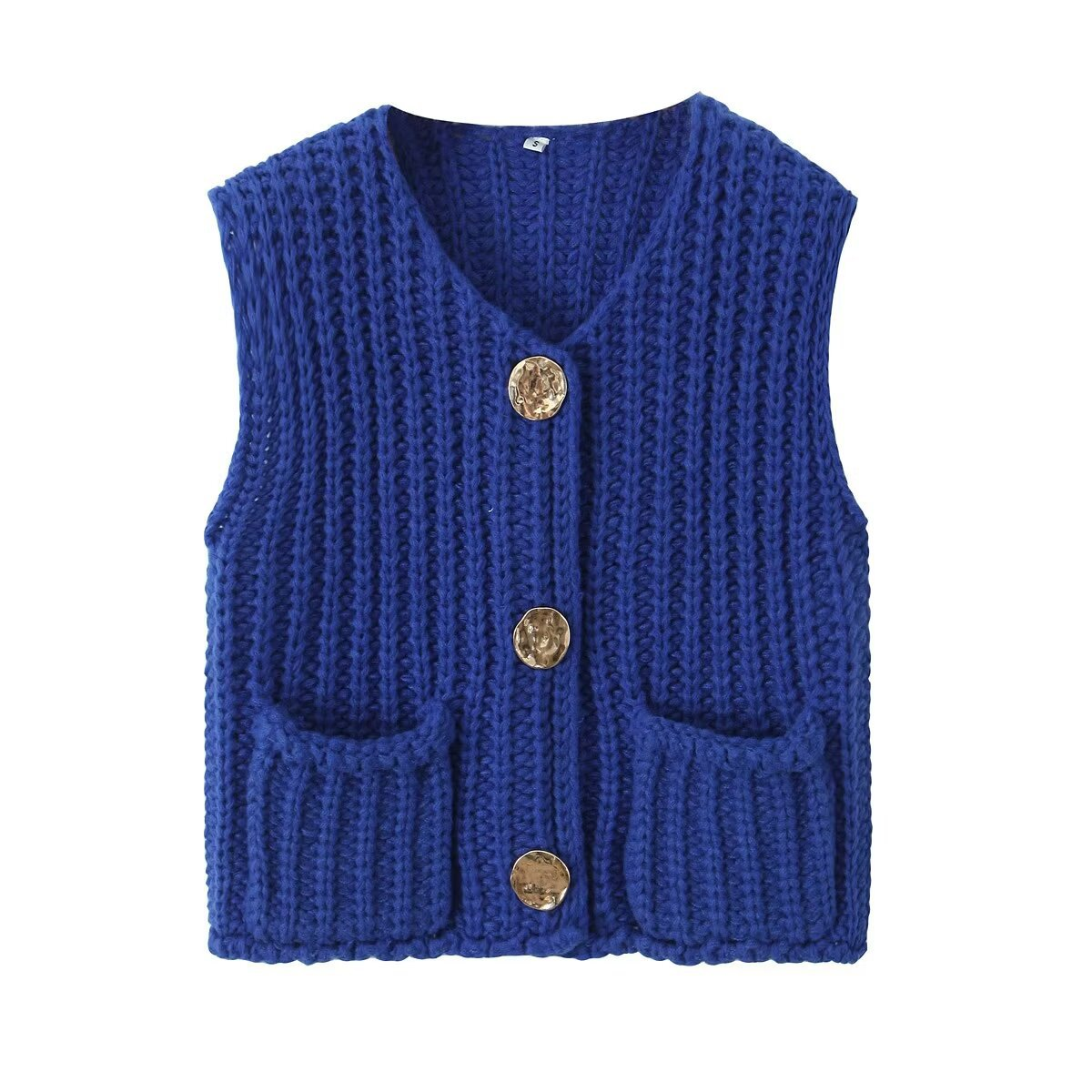 Ladies Solid Color Crew Neck Crop Sweater Vest SKT621: Purple / S