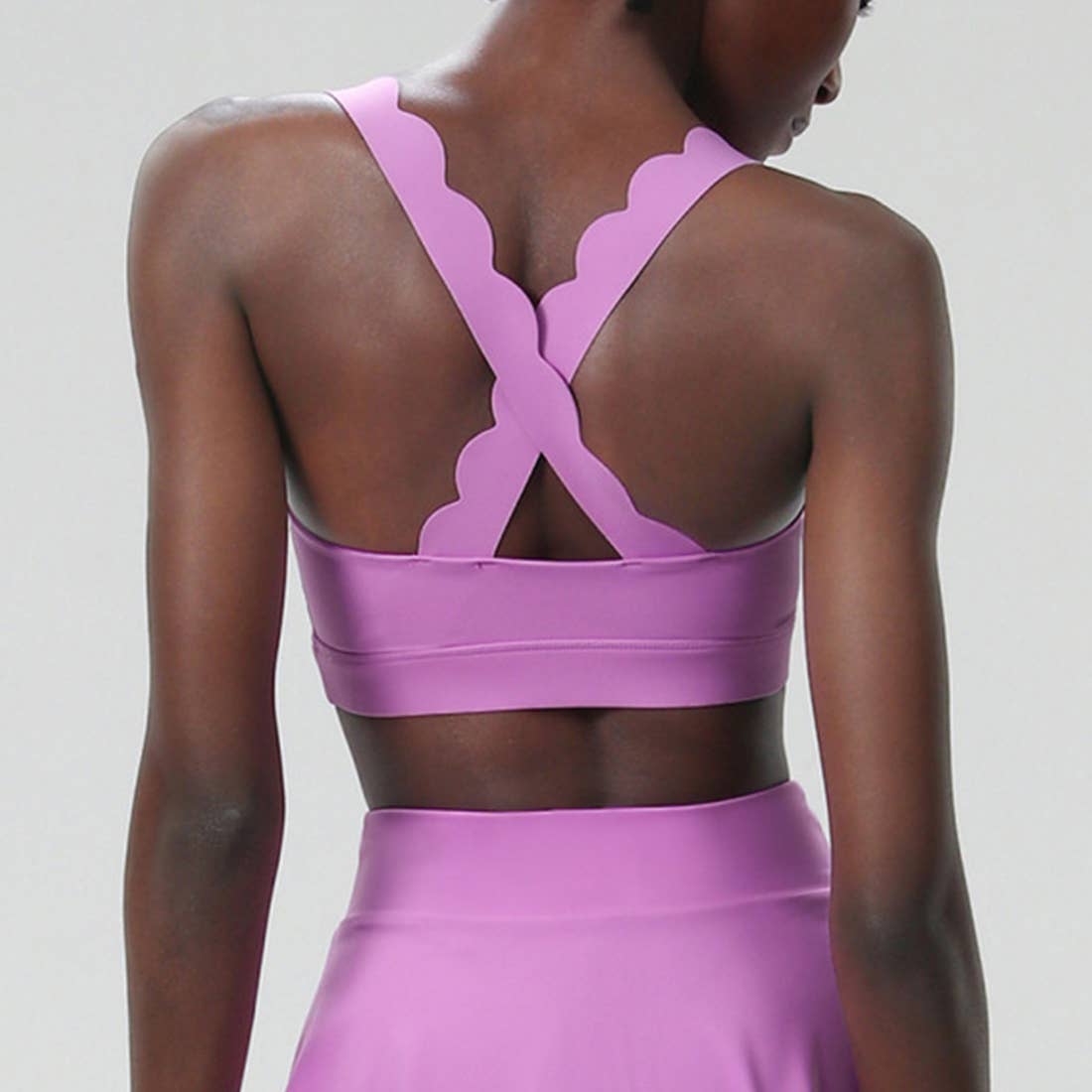 Women Seamless Quick-Dry Set Strappy Bra & A-Line Skirt: Light Purple