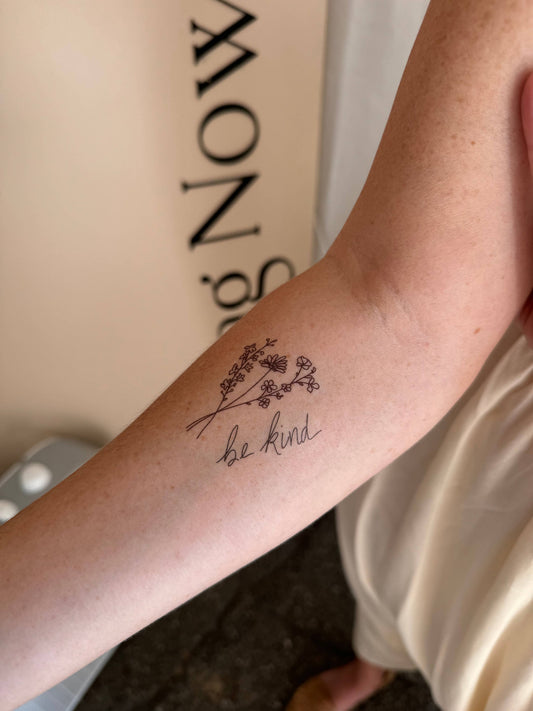 Be Kind Calligraphy Temp Tattoo | Skin and Hat Tattoo