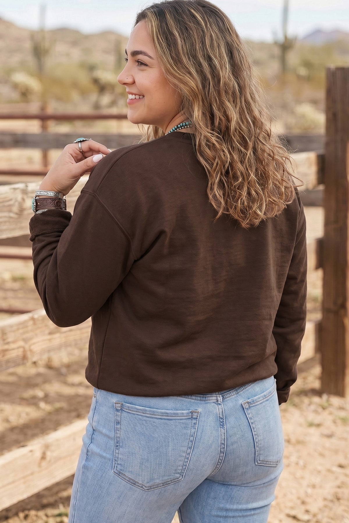 Gray PRAY Letter Patchwork Round Neck Long Sleeve Plus Size Sweatshirt