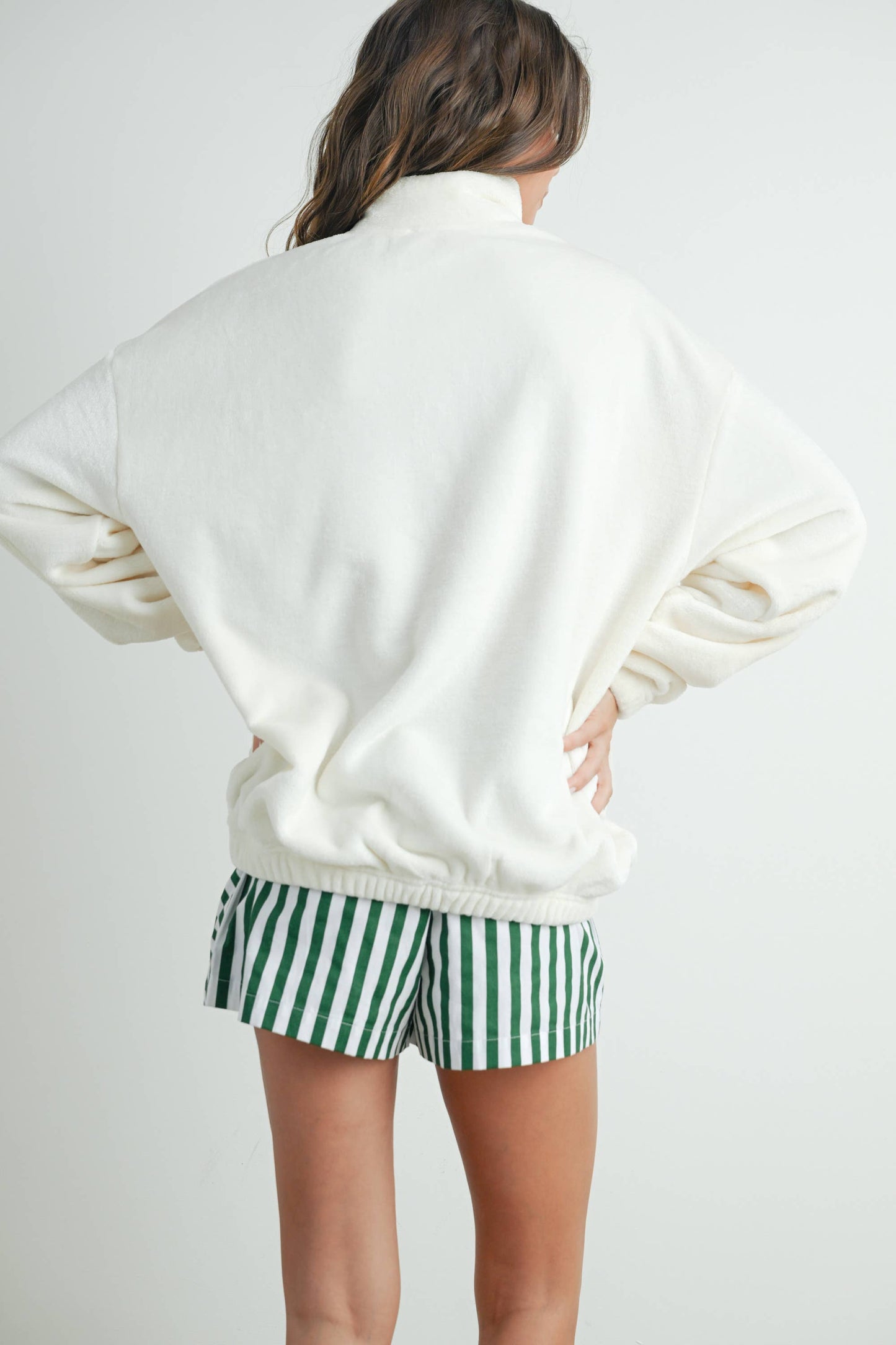 Sunday Morning Half-Zip Pullover Sweatshirt - BMT7579: IVORY / OLIVE / S