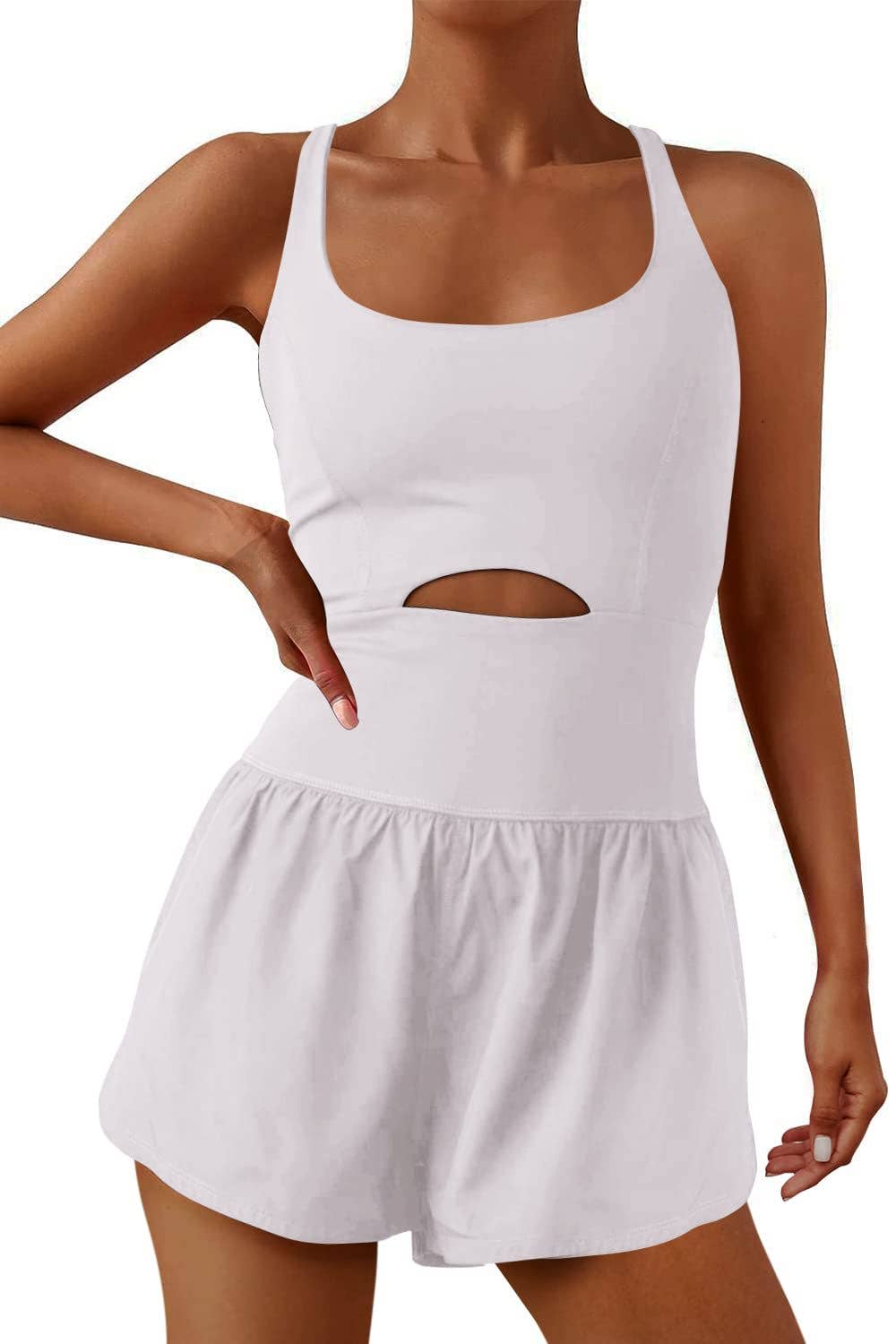 Athletic Cutout Romper: Grey / L