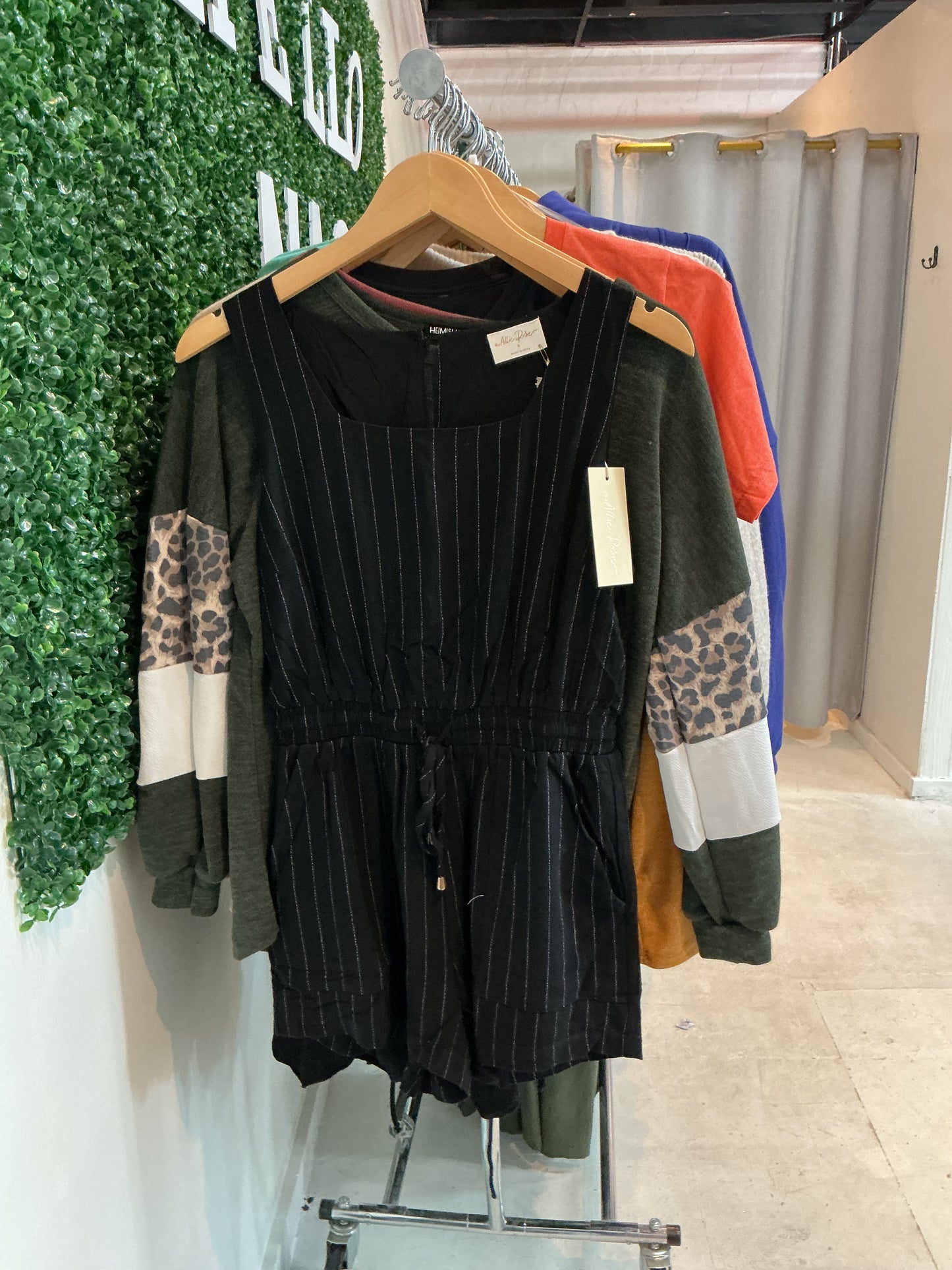 Black pinstriped romper