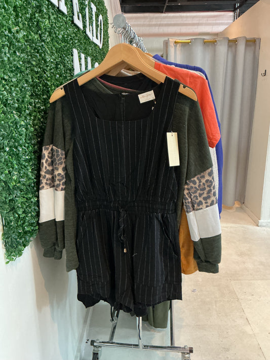 Black pinstriped romper