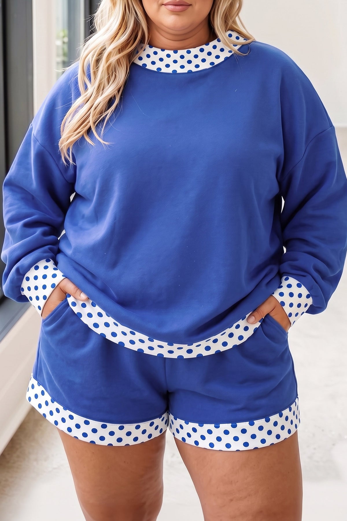 Dark Blue Polka Dot Two-piece Set