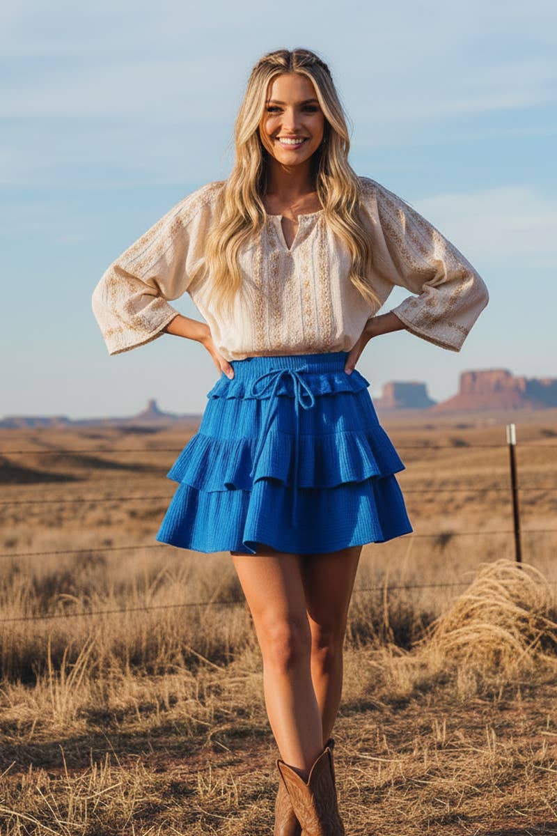 Tiered Gauze Ruffle Mini Skirt