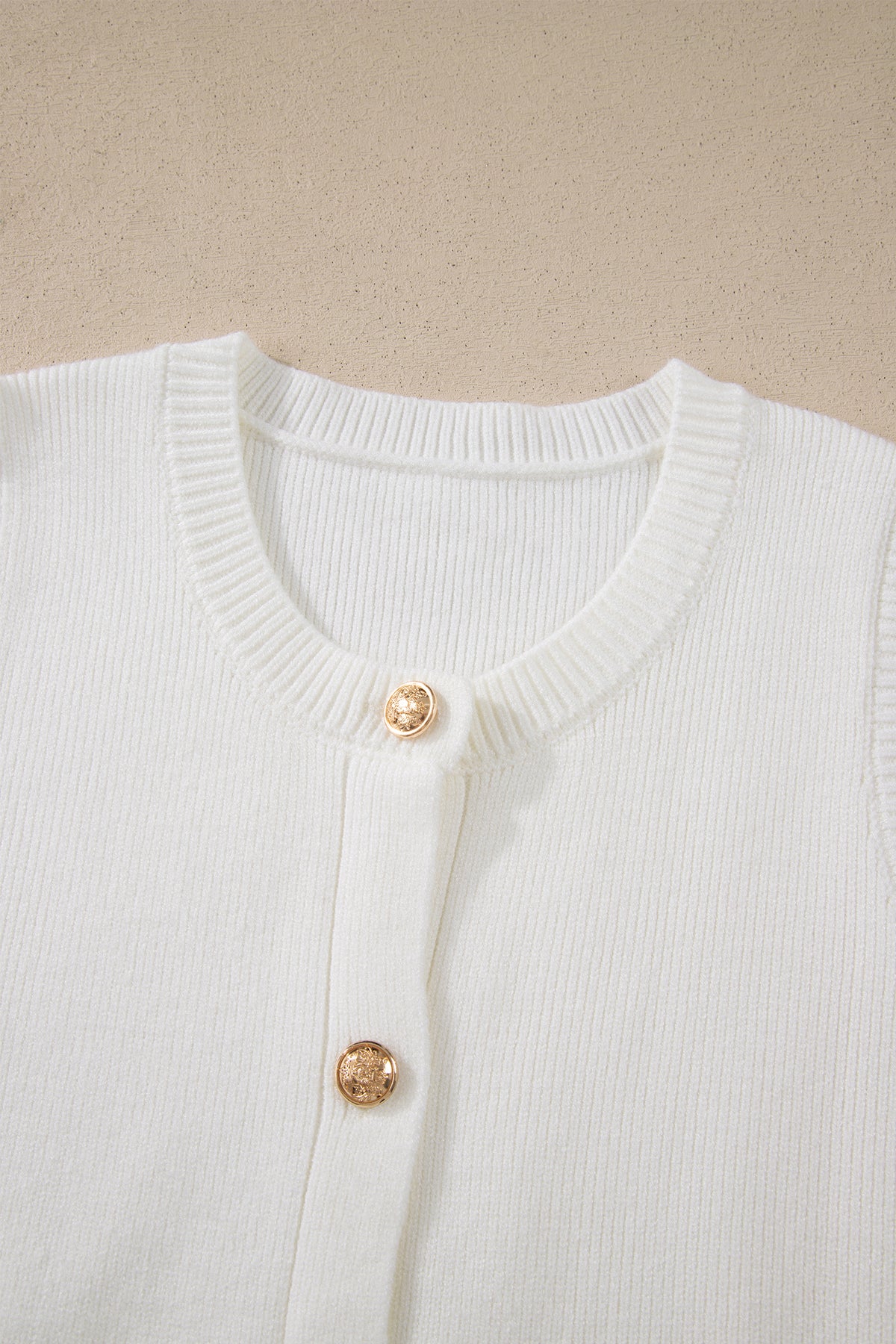 White Solid Color Sleeveless Knit Button Pocketed Sweater